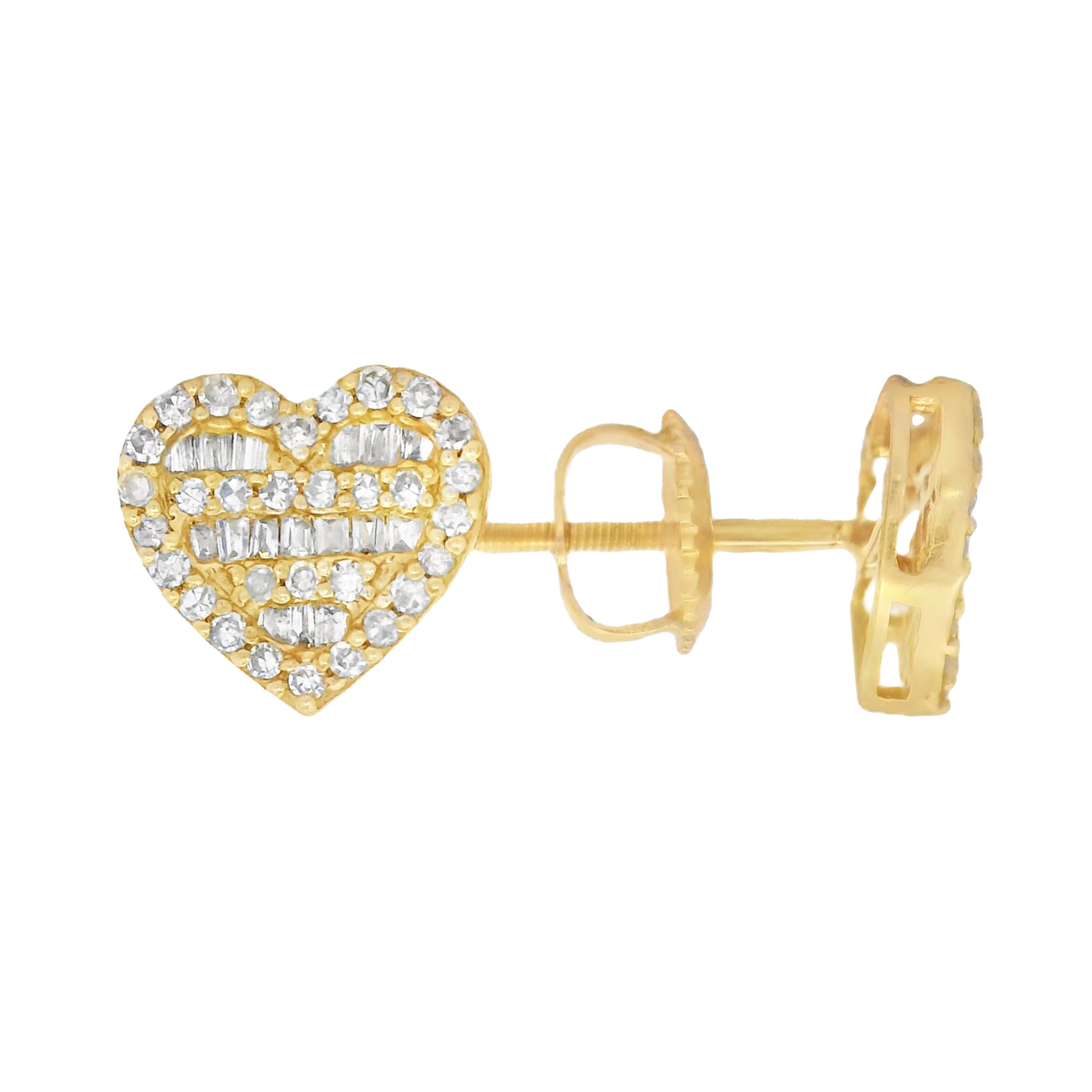14K Gold Heart Baguette Diamond Stud Earrings for Women - Dainty Valentine's Day Jewelry Gift - Perfect for Anniversary, Wedding & Romantic Occasions