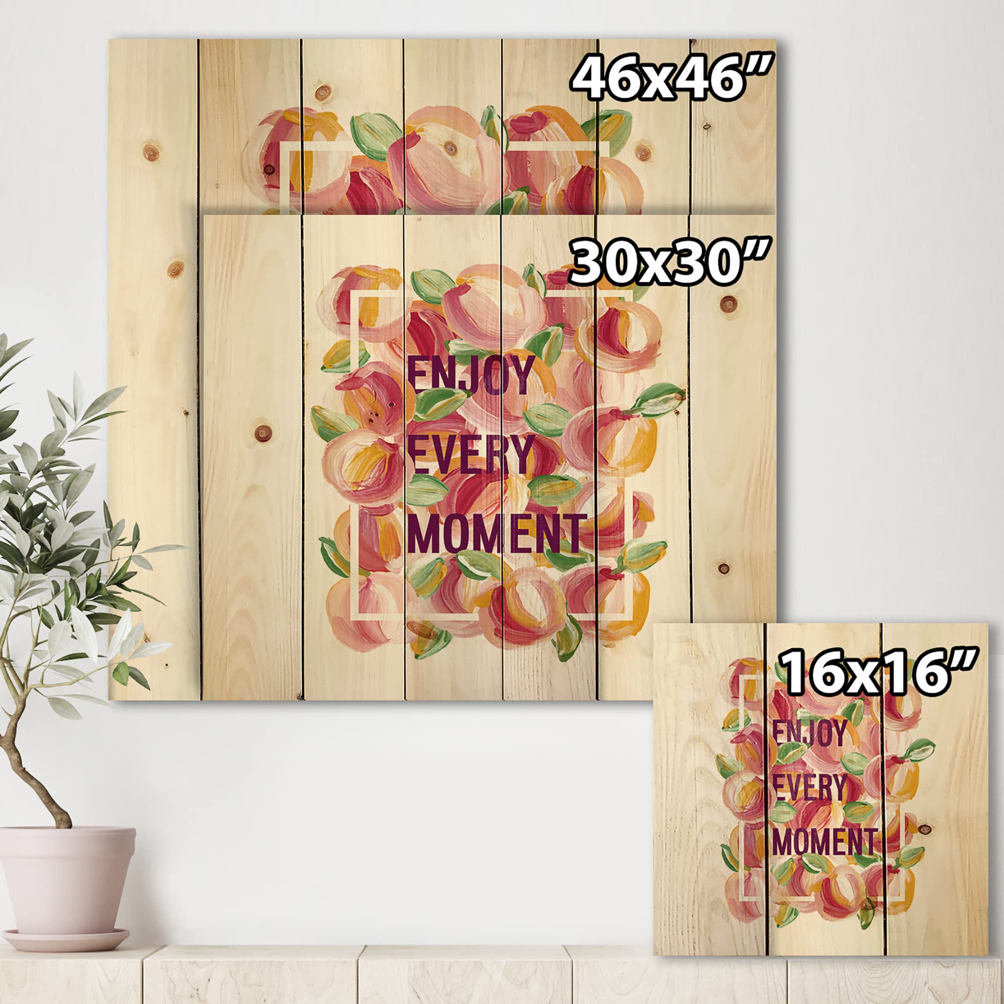 DesignQ Enjoy Every Moment Traditional Wood Wall Decor - Red Wood Wall Art with Large Quotes & Sayings - Natural Pine Wood Panels for Home, Office & Living Room Decor