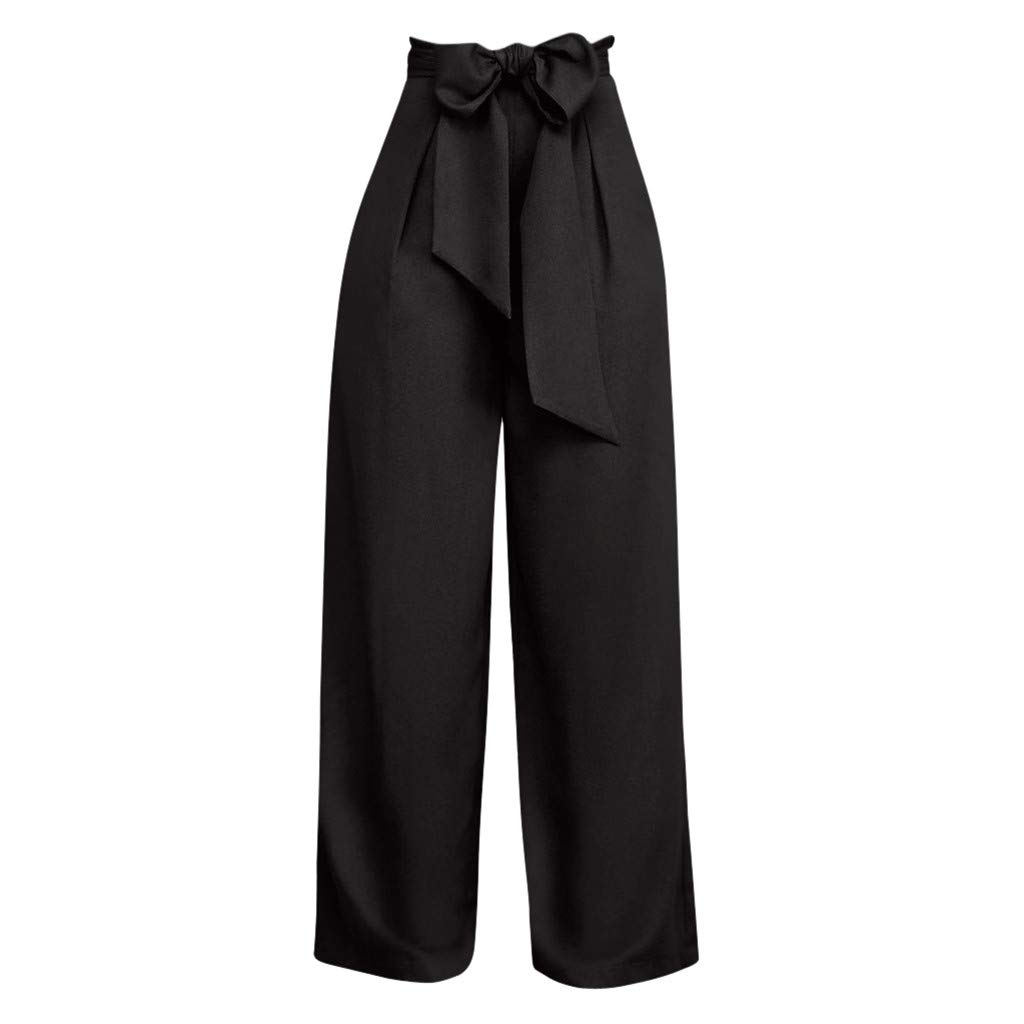 JOFOW Women's Casual High Waisted Wide Leg Pants - Elastic Drawstring Waist, Loose Straight Leg Trousers for Work, Travel & Everyday Comfort