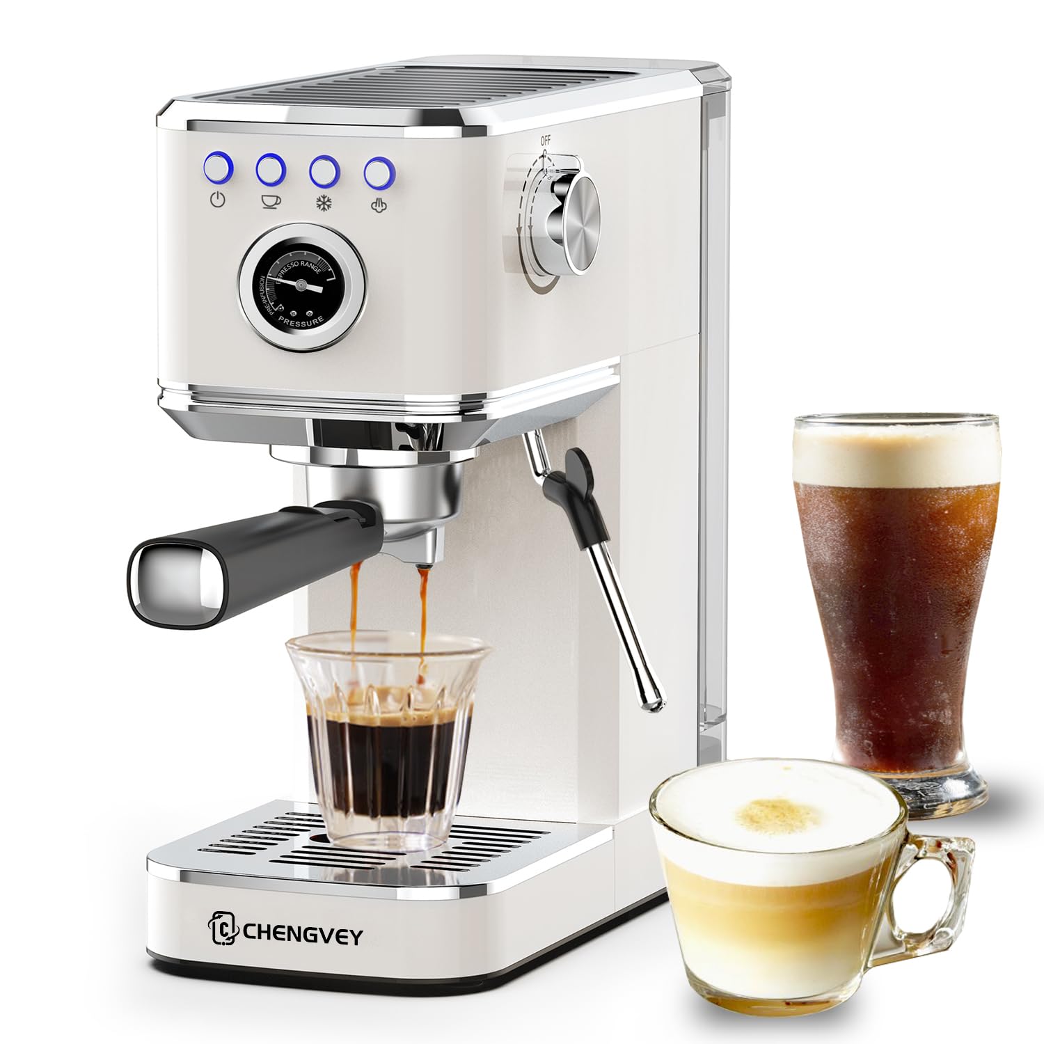 Premium 20 Bar Stainless Steel Espresso Machine | Professional Iced Coffee Maker with Milk Frother Steam Wand | Compact Design with 40oz Removable Water Tank | Perfect for Home Baristas & Coffee Shops