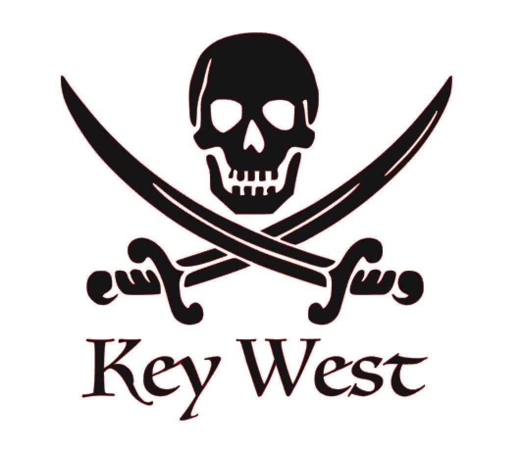 Custom Key West Jolly Roger Vinyl Decal - Pirate Design Bumper Sticker for Coolers, Boats, Laptops, Car Windows - Perfect for Outdoor Adventures, Nautical Decor, and Personalizing Your Gear