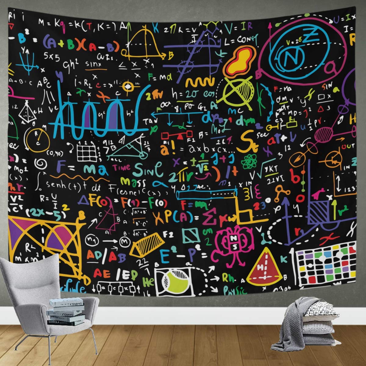 DOMIKING Large Blackboard Tapestry 90x60in - Physics Education Wall Art for Bedroom & Living Room Decor | Perfect for Dorm Rooms, Study Spaces & Science-Themed Home Decor