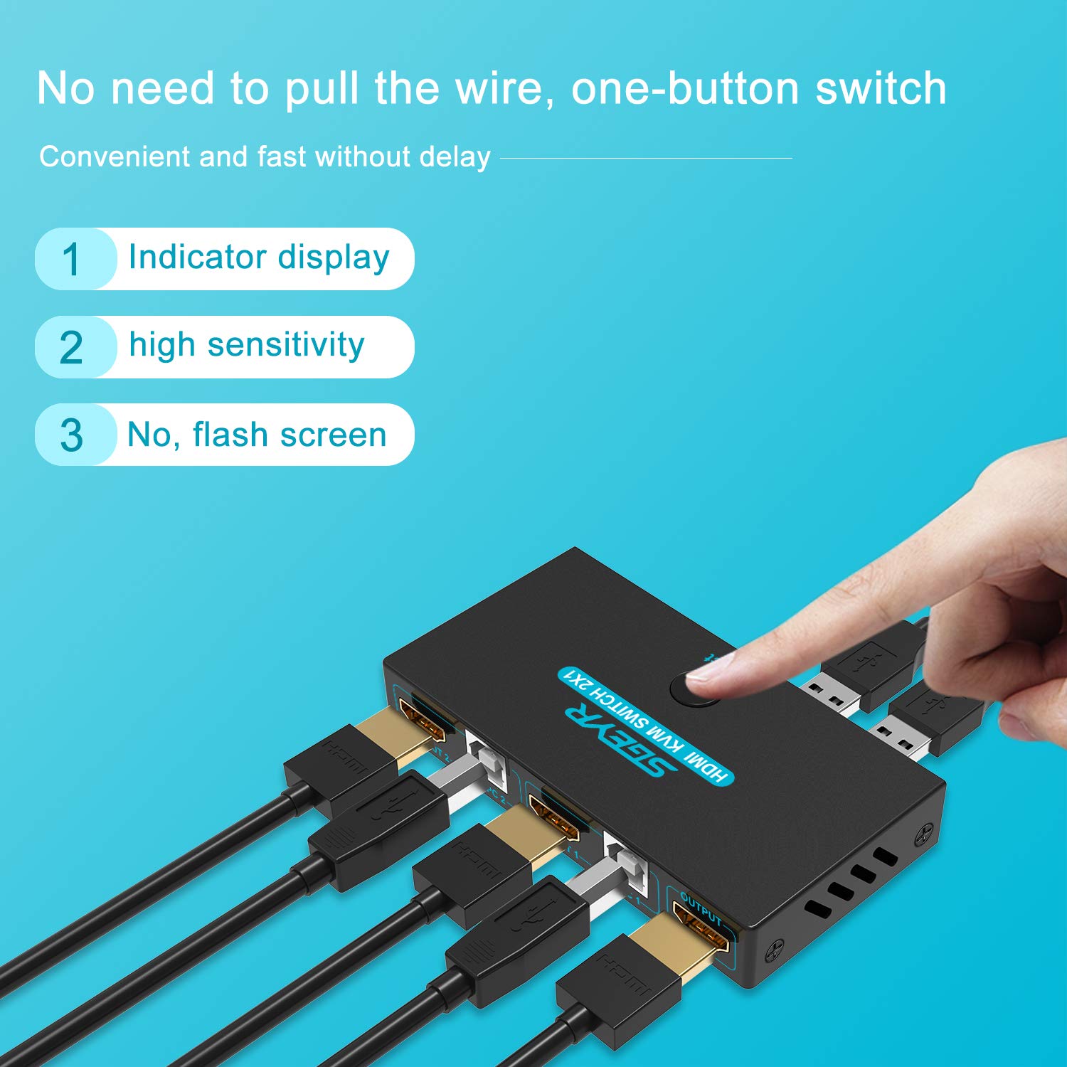 Best KVM Switch HDMI 2 Port - SGEYR USB KVM Switch for 2 Computers Sharing Monitor, Mouse & Keyboard, 4K@30Hz Support - Includes 1 HDMI & 2 USB Cables - Perfect for Home Office, Gaming & Multi-PC Workstations