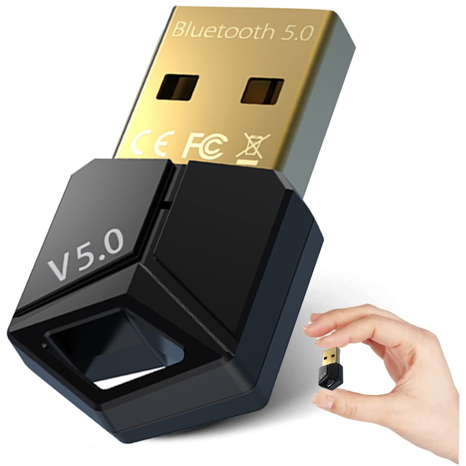 Bluetooth 5.0 Adapter for PC - Mini USB Bluetooth Dongle with Audio Transmitter & Receiver - Wireless Adapter for Windows 7/8/10, Headphones, Speakers, Keyboard & Printers - Perfect for Home Office, Gaming & Music Streaming