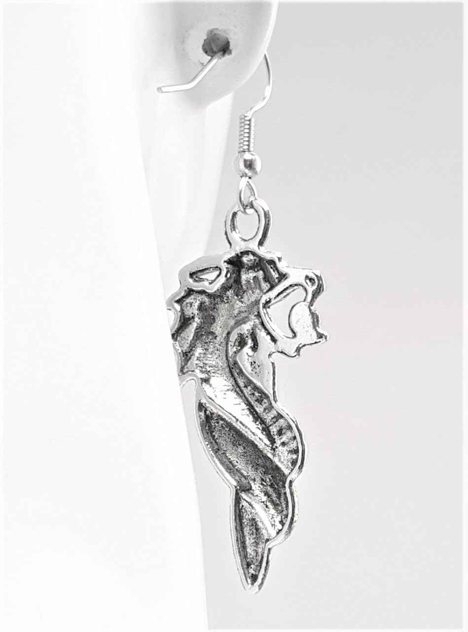 Hypoallergenic Silver Alloy Dragon Charm Dangle Earrings 42x21mm - Fishhook & Ball Post Options for Women | Gothic Jewelry, Fantasy Costume Accessories, Gift for Mythology Lovers