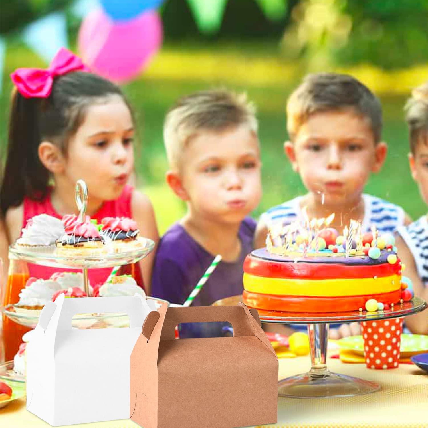24 Pack Rainbow Treat Boxes - Kraft Paper Party Favor Gift Boxes with Lids for Candy, Cake, Birthday, Wedding (6.3 x 3.5 x 6.1 Inch) - Perfect for Party Favors, Baby Showers, Bridal Showers & Holiday Gifts