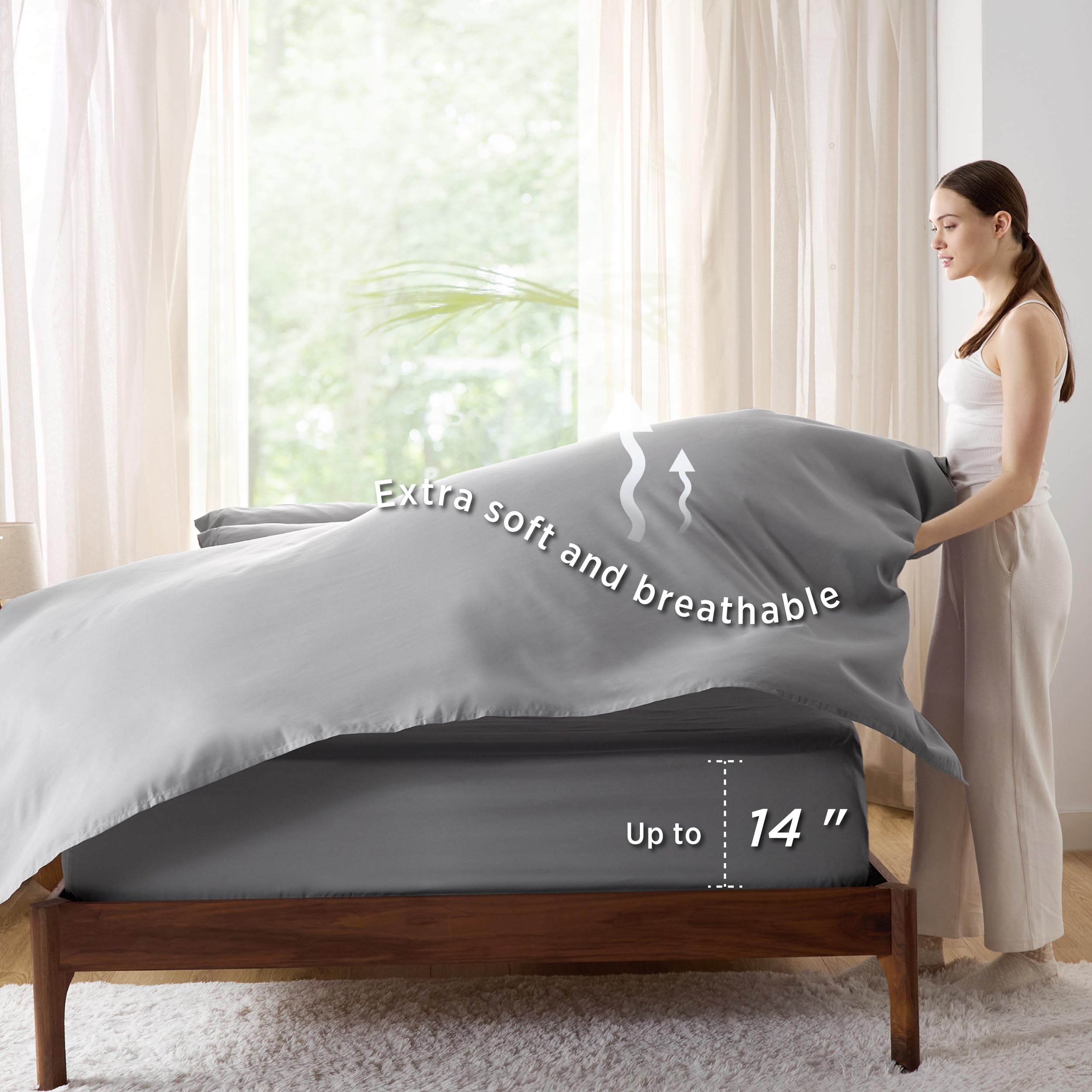 Bedsure Grey 7-Piece Queen Comforter Set - Soft Solid Bed in a Bag Includes Comforter, Sheets, Pillowcases & Shams | Perfect for Cozy Bedroom Decor & Guest Room Essentials