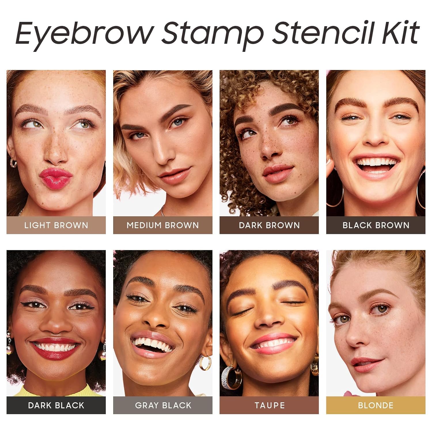 Eyebrow Stamp Stencil Kit - 1 Step Eyebrow Stamp for Perfect Natural Brows, Waterproof & Long-Lasting, Includes 3 Reusable Stencils & 2 Eyebrow Brushes (6-Piece Set) - Ideal for Quick Eyebrow Makeup at Home, Travel, or Daily Beauty Routine