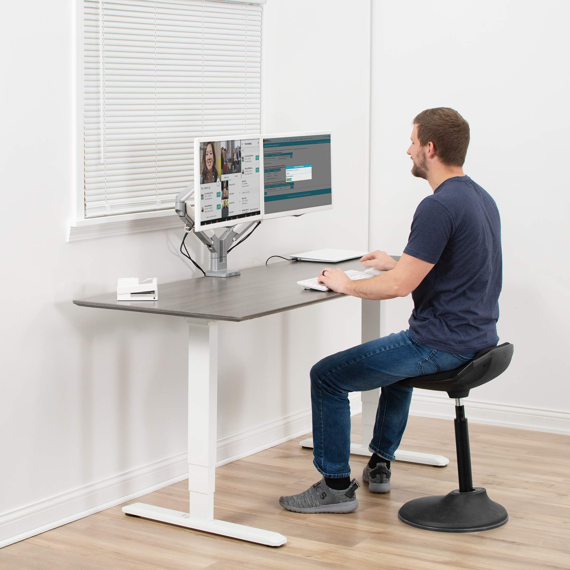 VIVO Dual Monitor Mount Stand for 17 to 32 Inch Screens - Space Saving Pneumatic Spring Arms with Aluminum Clamp-on Desk Mount, Max VESA 100x100 (Silver, STAND-V200A) - Perfect for Home Office, Gaming Setup & Workspace Organization