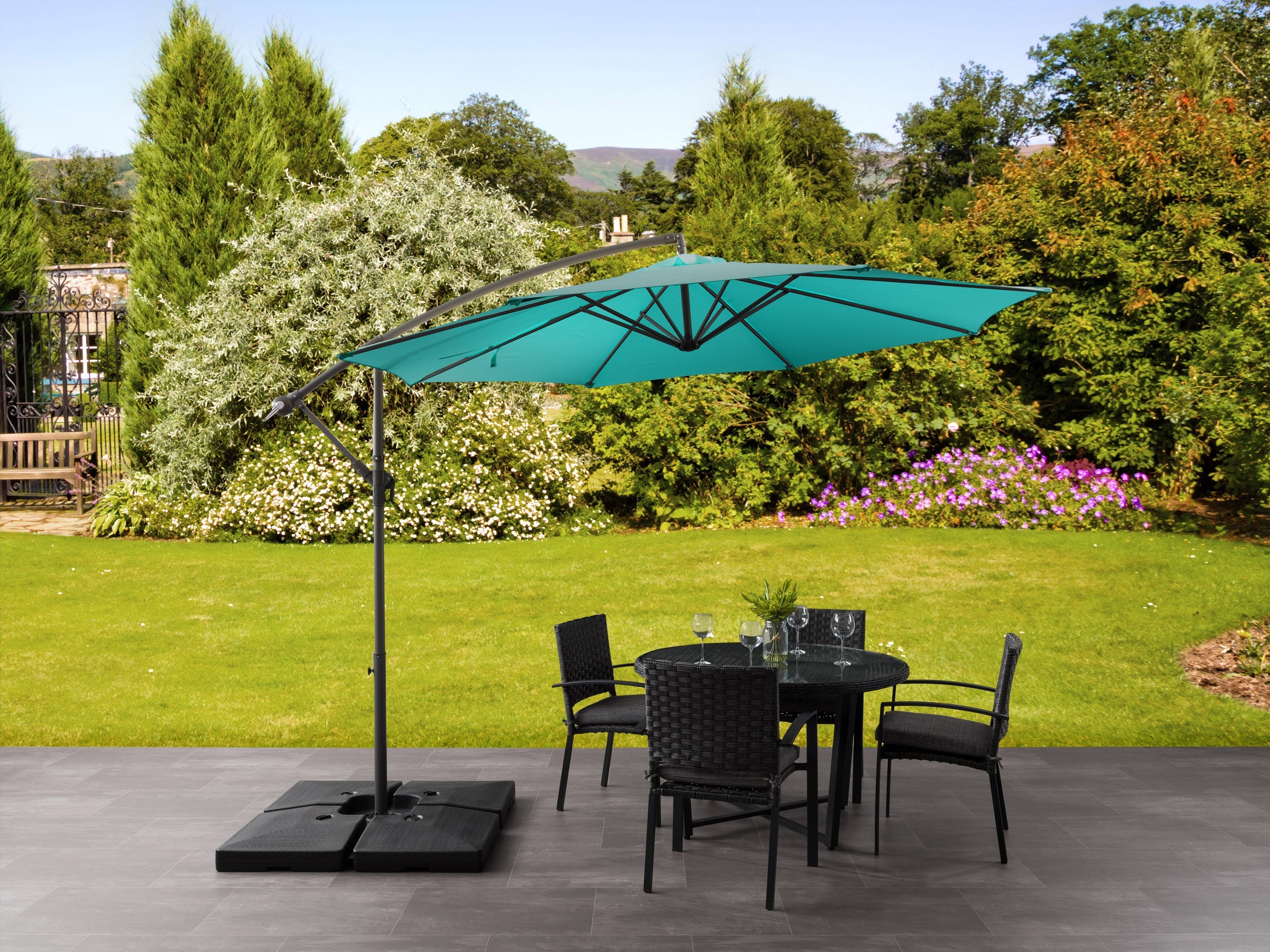 9.5ft Tilting Offset Patio Umbrella - Turquoise Outdoor Sun Shade for Pool, Garden, and Backyard Relaxation