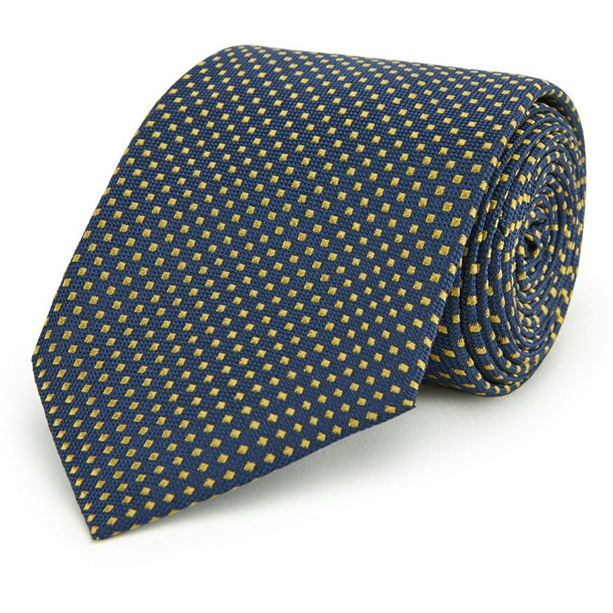 Navy and Yellow Micro Spot Woven Silk Tie for Men - Premium Business Necktie for Formal Occasions, Weddings & Office Wear