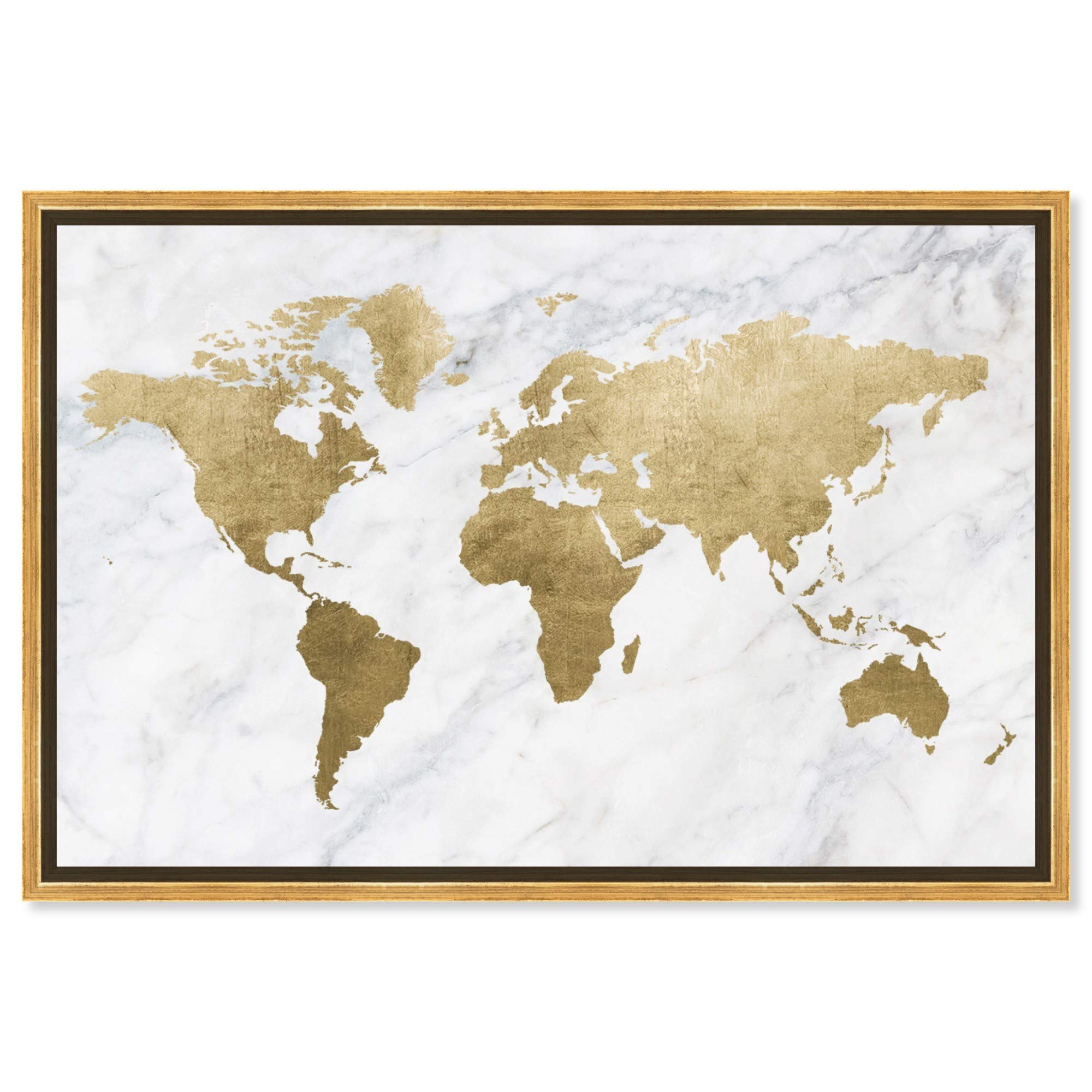 Oliver Gal Artist Co. 'Mapamundi Marble' World Map Framed Wall Art - Vintage Style Canvas Print for Home & Office Decor - Perfect for Living Room, Bedroom or Study Wall Decor