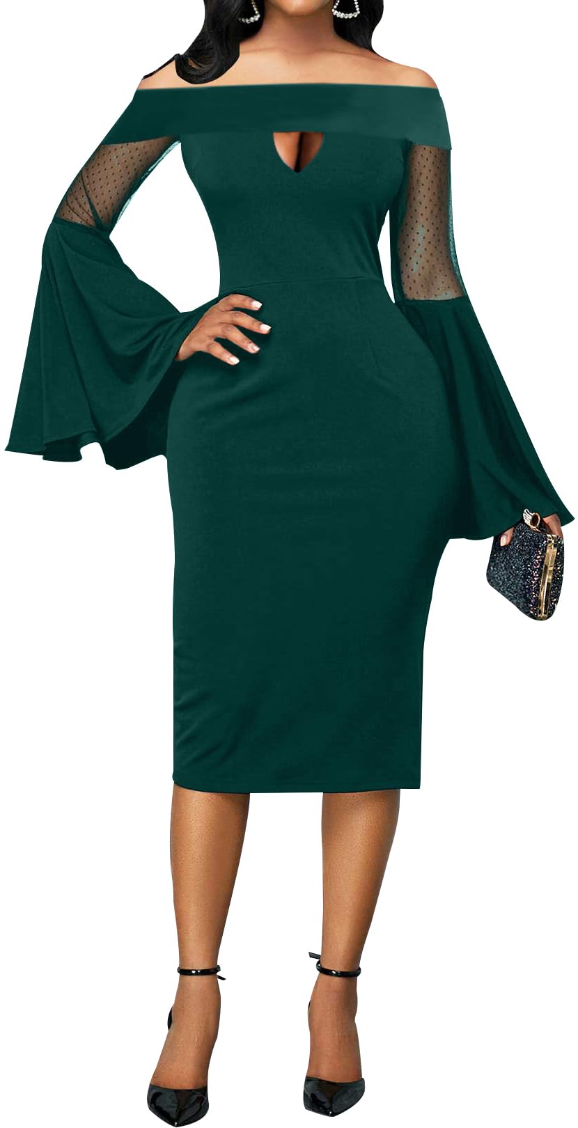 Elegant Women's Pencil Dress with Ruffled Sleeves - Church, Office & Work Wear | Perfect for Weddings, Business Meetings & Formal Events