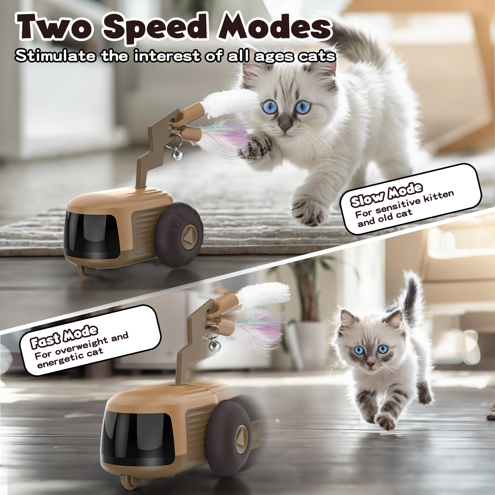 Automatic Remote Control Cat Toy - Smart Obstacle Avoidance Interactive Kitten Toy with 2-Speed Modes & Rechargeable Battery for Indoor Cats | Turbo Tail 4.0 - Perfect for Playtime, Exercise & Reducing Boredom in Adult Cats