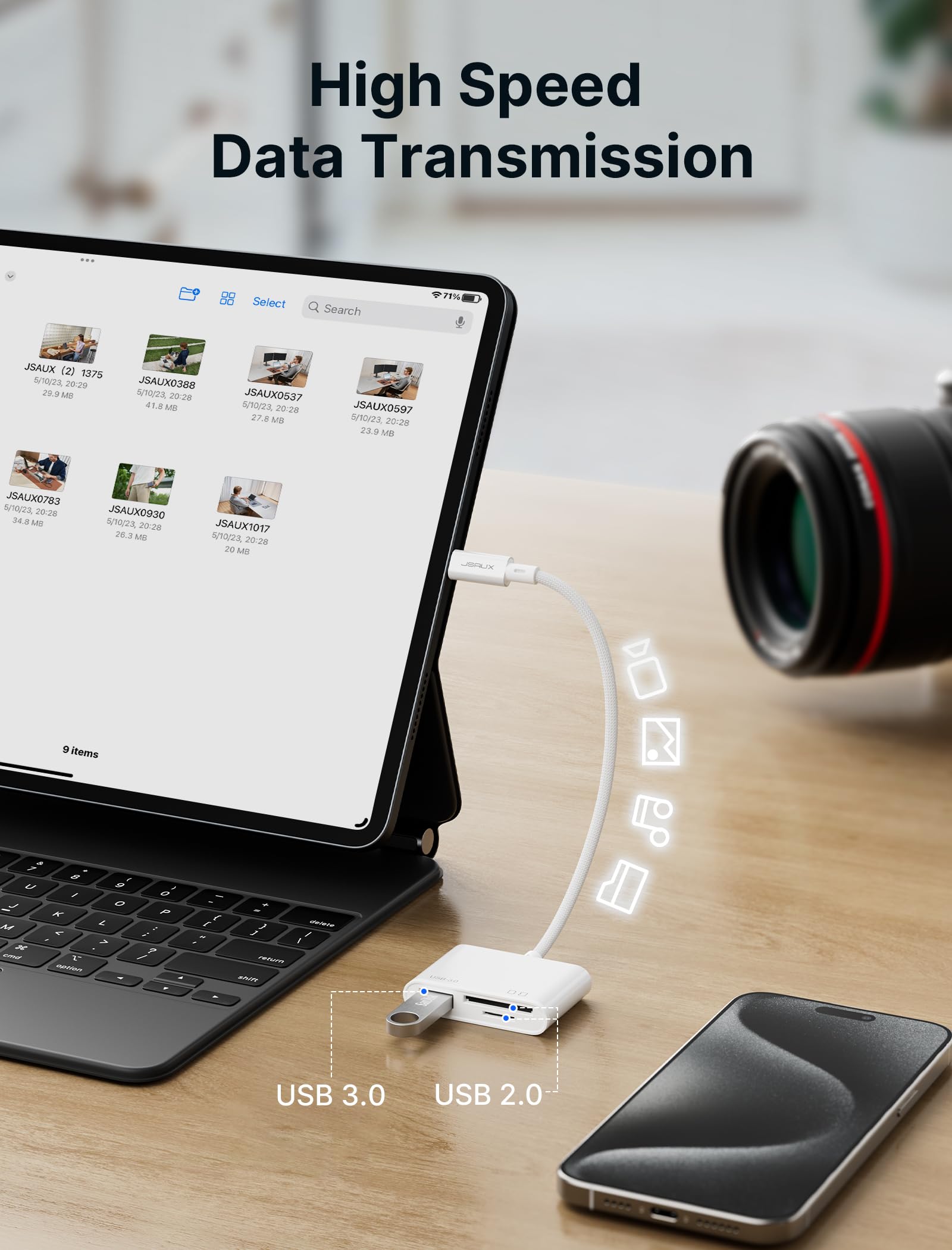 JSAUX 3-in-1 USB C to SD/Micro SD Card Reader with USB 3.0 Port - Fast Data Transfer for iPhone 16/Pro Max/Pro/Plus, iPad Pro, MacBook Pro/Air, Galaxy S8-S24 | Perfect for Photographers, Content Creators & Travelers