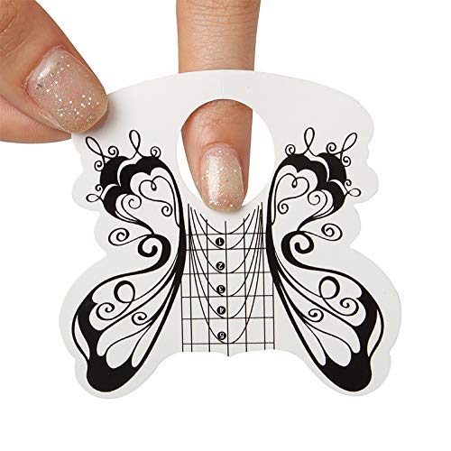 100Pcs Professional Butterfly Square Nail Form Stickers for Acrylic & UV Gel Nails - Nail Extension Builder, Art Tool Guide with Dispenser - Perfect for Salon, Home Manicures & Nail Art Designs