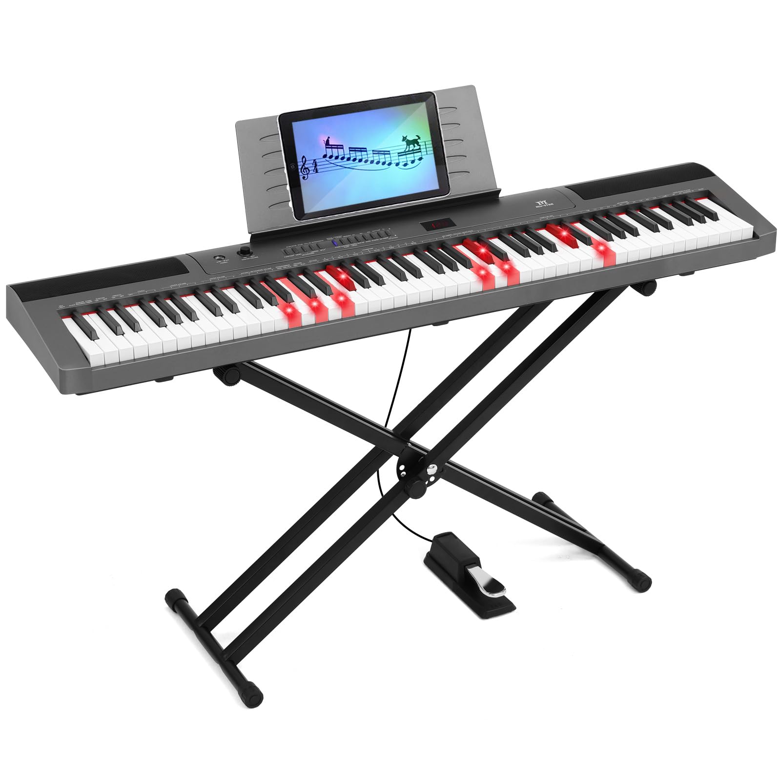 **MUSTAR 88-Key Semi-Weighted Digital Piano for Beginners – Full-Size Electric Keyboard with Stand, Built-In Speakers & Sustain Pedal (Gray-Light Up) – Perfect for Home Practice, Studio Recording & Live Performances**