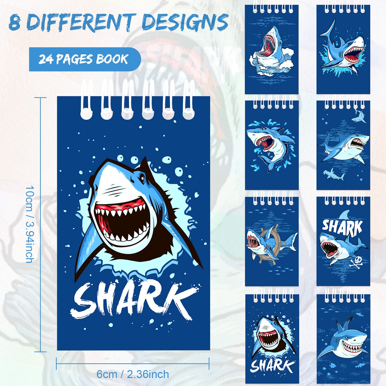 24 Pack Mini Shark Notebooks - Spiral Memo Pads, Tiny Under The Sea Animal Themed Pocket Notepads for Kids, Classroom Supplies, School Rewards & Birthday Party Gifts (Perfect for School Projects, Party Favors & Daily Note Taking)