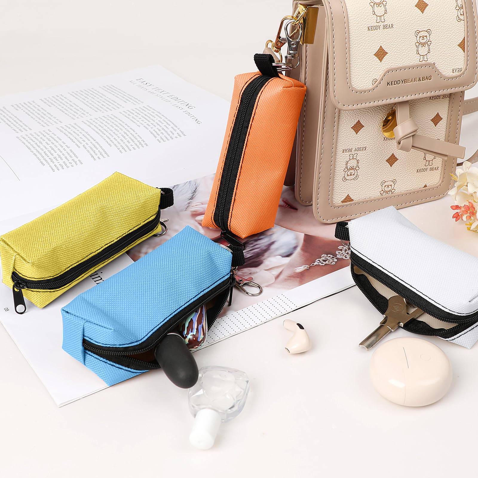 4PCS Lip Balm Holder with Hook - Chapstick, Lipstick & Lip Gloss Keychain Organizer for Women | Perfect for Purse, Backpack & Gym Bag (Gift Idea)