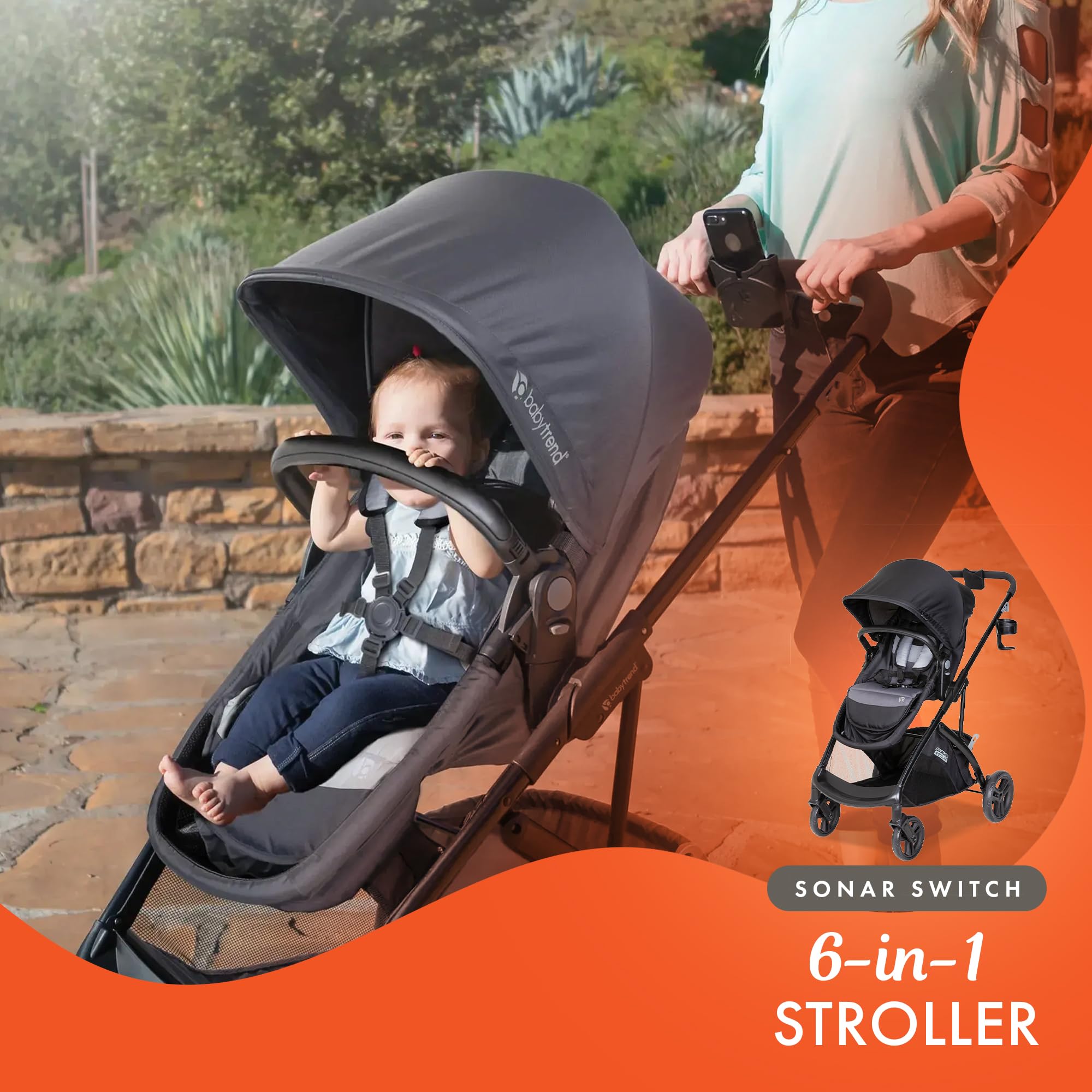 Baby Trend Sonar™ Switch 6-in-1 Modular Stroller Travel System with Ally™ Infant Car Seat - Desert Grey | Convertible Stroller for Newborn to Toddler | Perfect for Shopping, Travel & Daily Walks