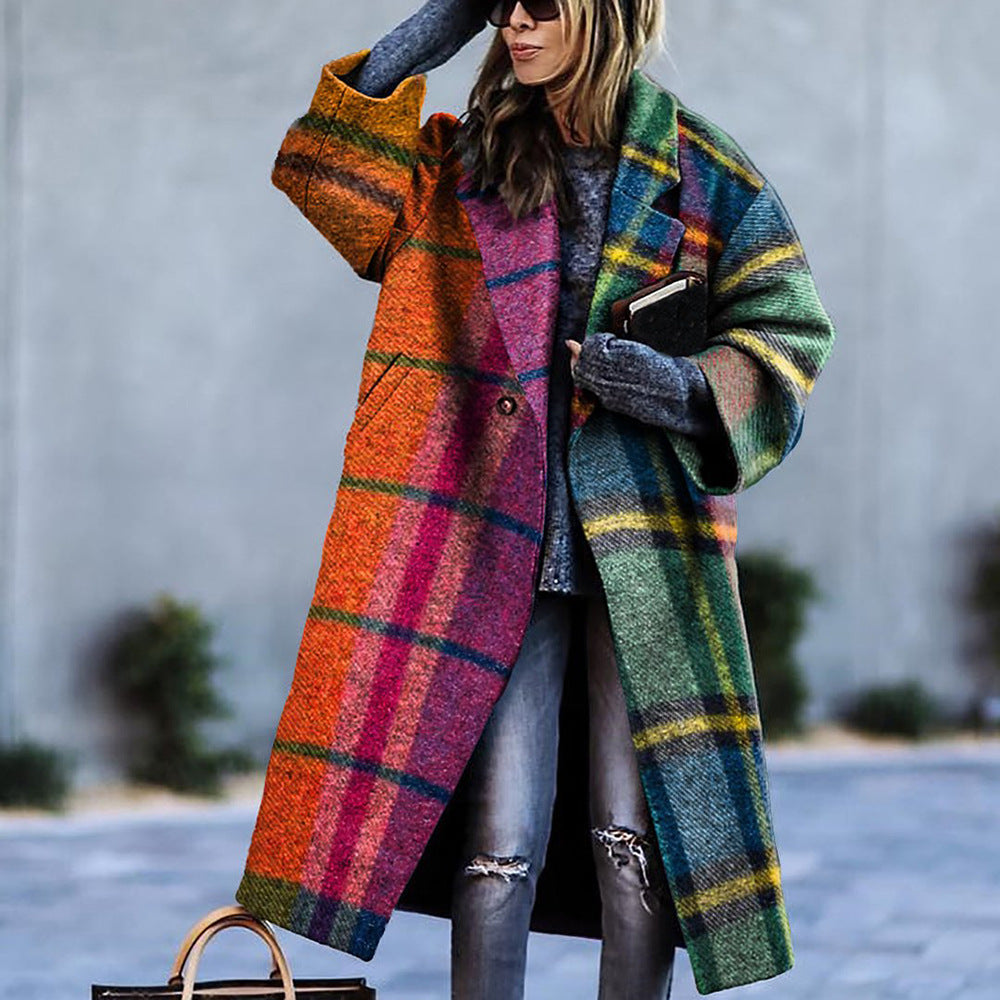 2025 New Women's Long Sleeve Lapel Jacket - Printed Woolen Trench Coat for Autumn (Plus Size Available) | Stylish Outerwear for Work, Dating & Fall Fashion