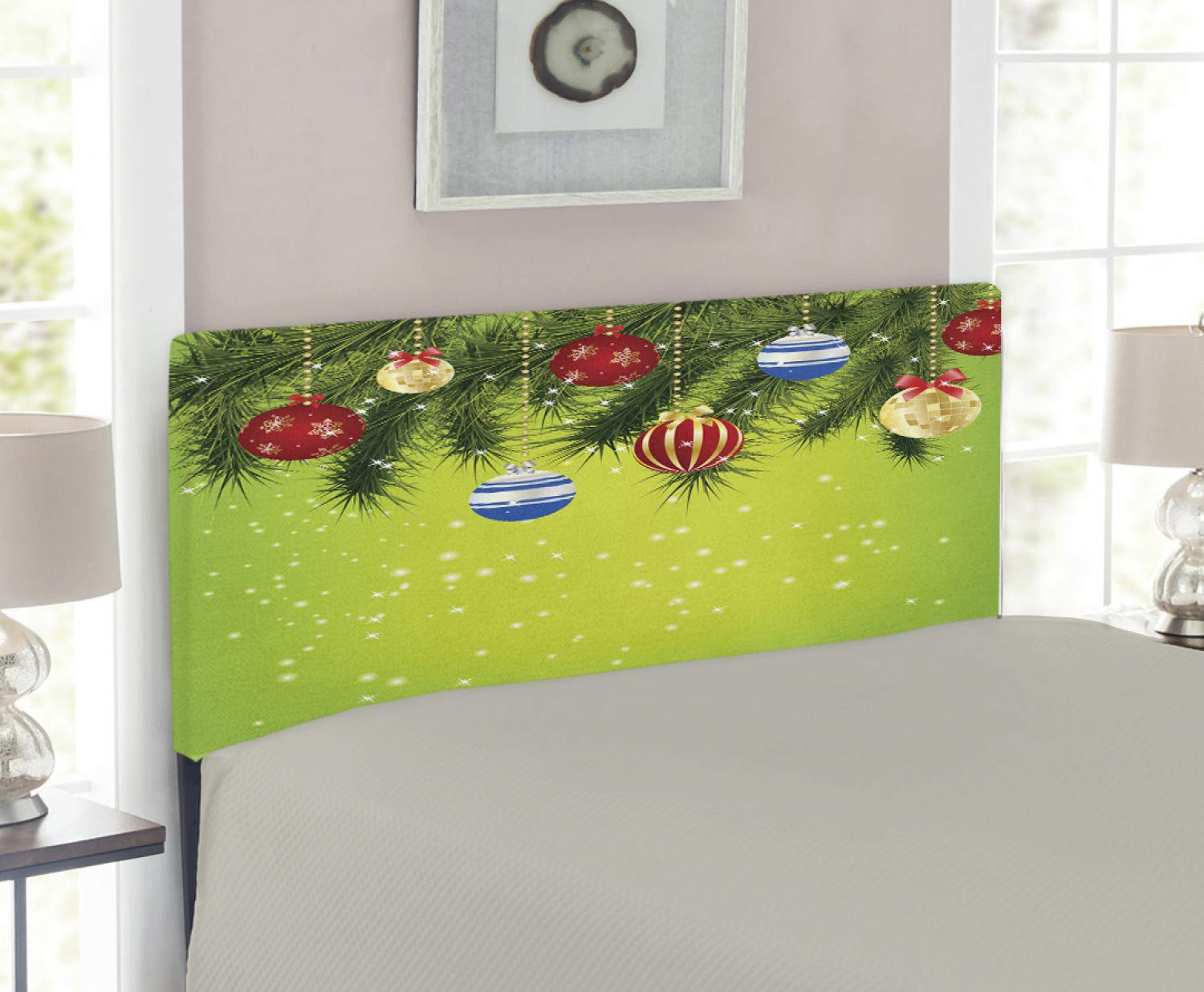 Ambesonne Christmas Headboard - Decorative Metal Bed Headboard with Memory Foam, Twin Size, Multicolor | Holiday Home Decor for Bedroom, Xmas Party & New Year Celebration | Perfect for Seasonal Festive Atmosphere & Cozy Winter Nights
