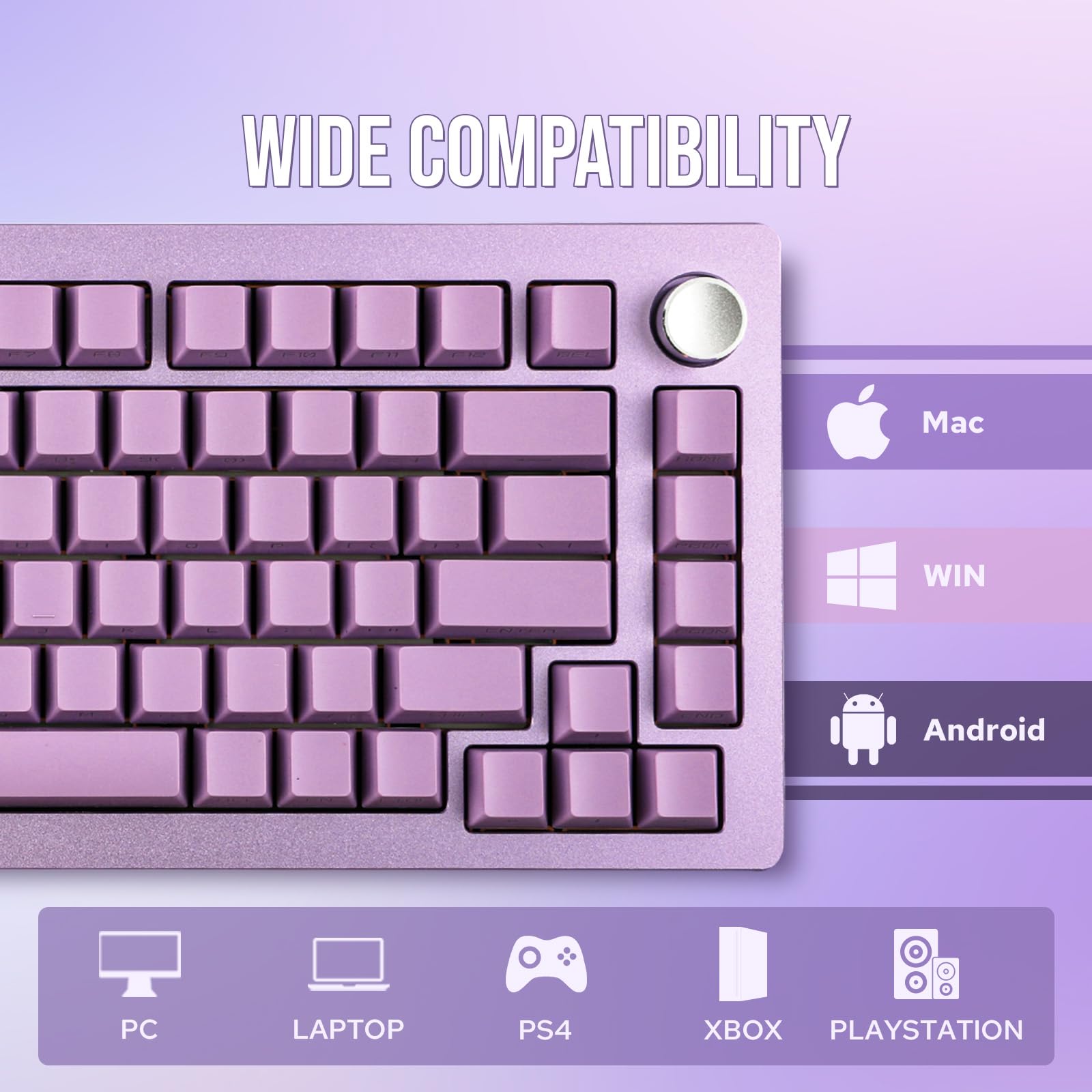 EPOMAKER Tide75 QMK/VIA Wireless Gaming Mechanical Keyboard - 75% Compact Aluminum Body, Hot-Swappable Lemon Switches, Bluetooth/2.4Ghz/USB-C Connectivity, Programmable FR4 Plate for Windows/Mac (Purple) - Perfect for Esports, Office Typing & Content Creation