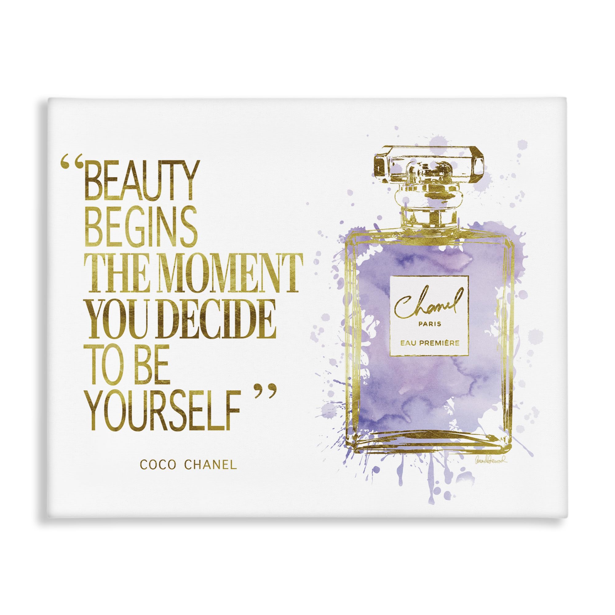 Stupell Industries Beauty Begins Designer Quote Purple Glam Perfume Bottle Wall Art - Amanda Greenwood Design for Bathroom, Bedroom & Vanity Decor