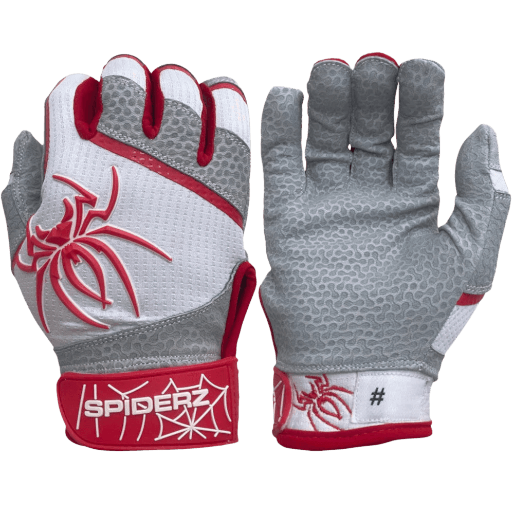2022 Spiderz PRO Model Batting Gloves - White/Red Baseball Gloves for Men & Women - Premium Grip & Comfort for Training, Games & Practice