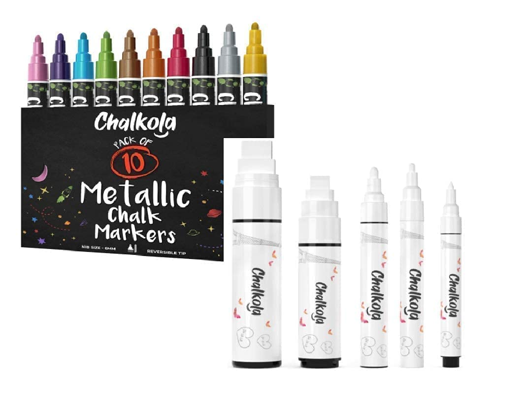 Vibrant Chalk Markers Set - 10 Metallic & 5 White Chalk Pens for DIY Crafts, Menu Boards, and Classroom Decor
