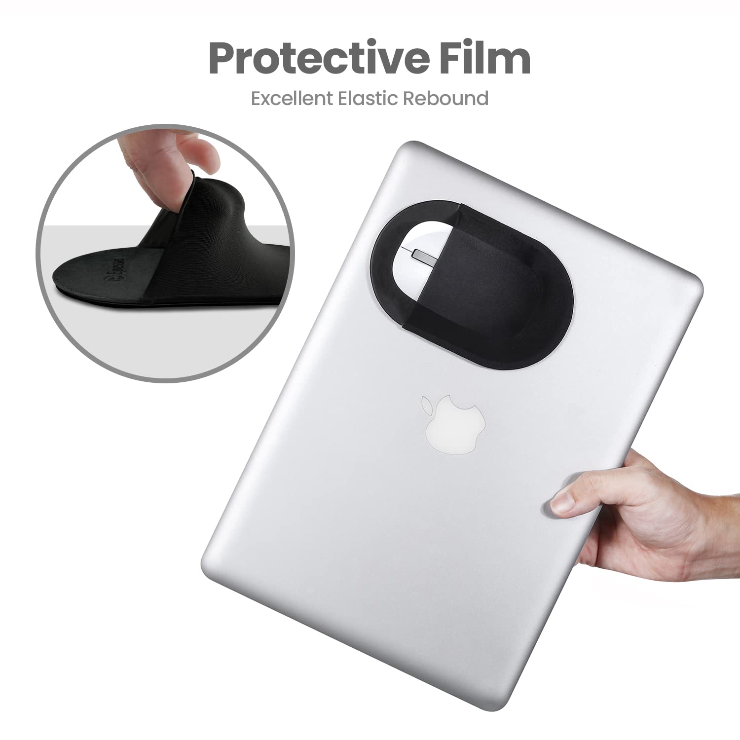 Universal Stick-On Mouse Pouch - Wireless Mouse Holder & Laptop Sleeve with Reusable Adhesive (No Residue) - Compatible with iPad, MacBook, PC (Black) - Perfect for Office, Travel & Home Workspace Organization