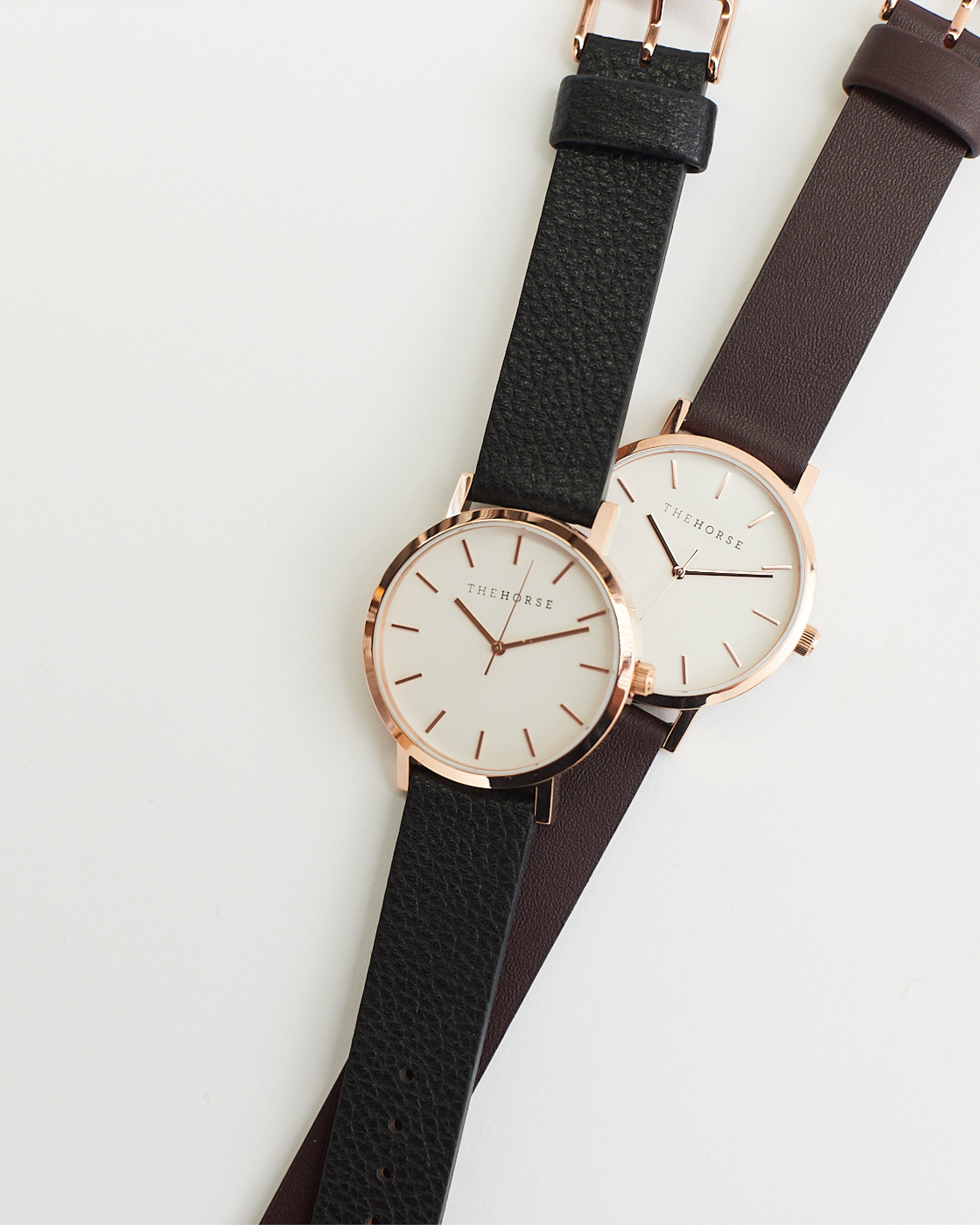 Mini Original Rose Gold Watch with White Dial & Black Leather Strap - Elegant Women's Wristwatch for Office, Party & Everyday Wear