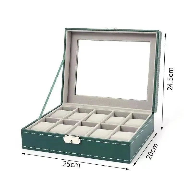 Premium PU Leather Watch Box Organizer - 6/10/12 Grids Display Case with Lock for Jewelry & Watches Storage | Perfect for Watch Collectors, Jewelry Organization & Gift Presentation