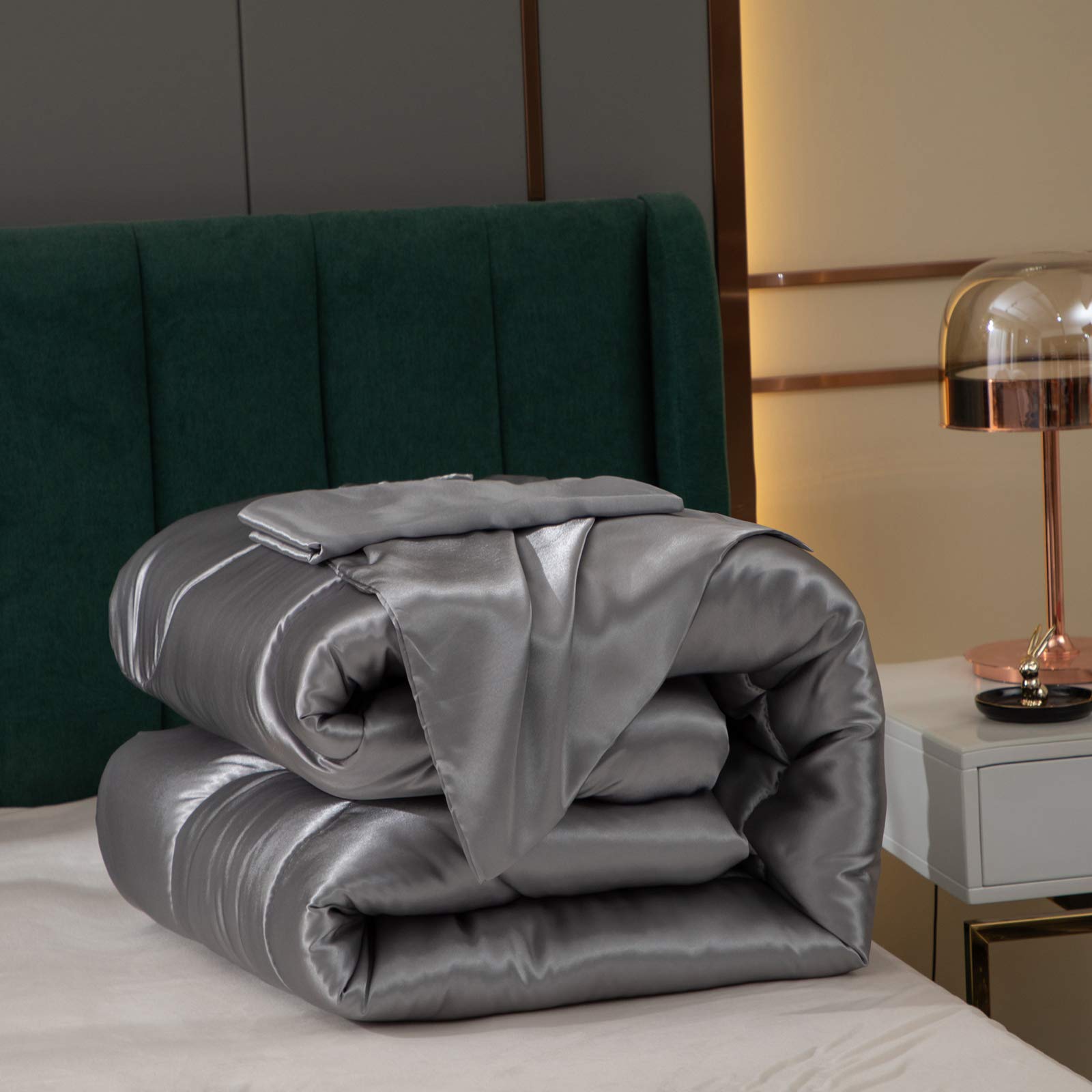 Luxury Satin Comforter Set Queen Size - Soft Grey Silky Bedding with 2 Pillowcases for Ultimate Comfort | Perfect for Master Bedroom, Guest Room & Cozy Nights