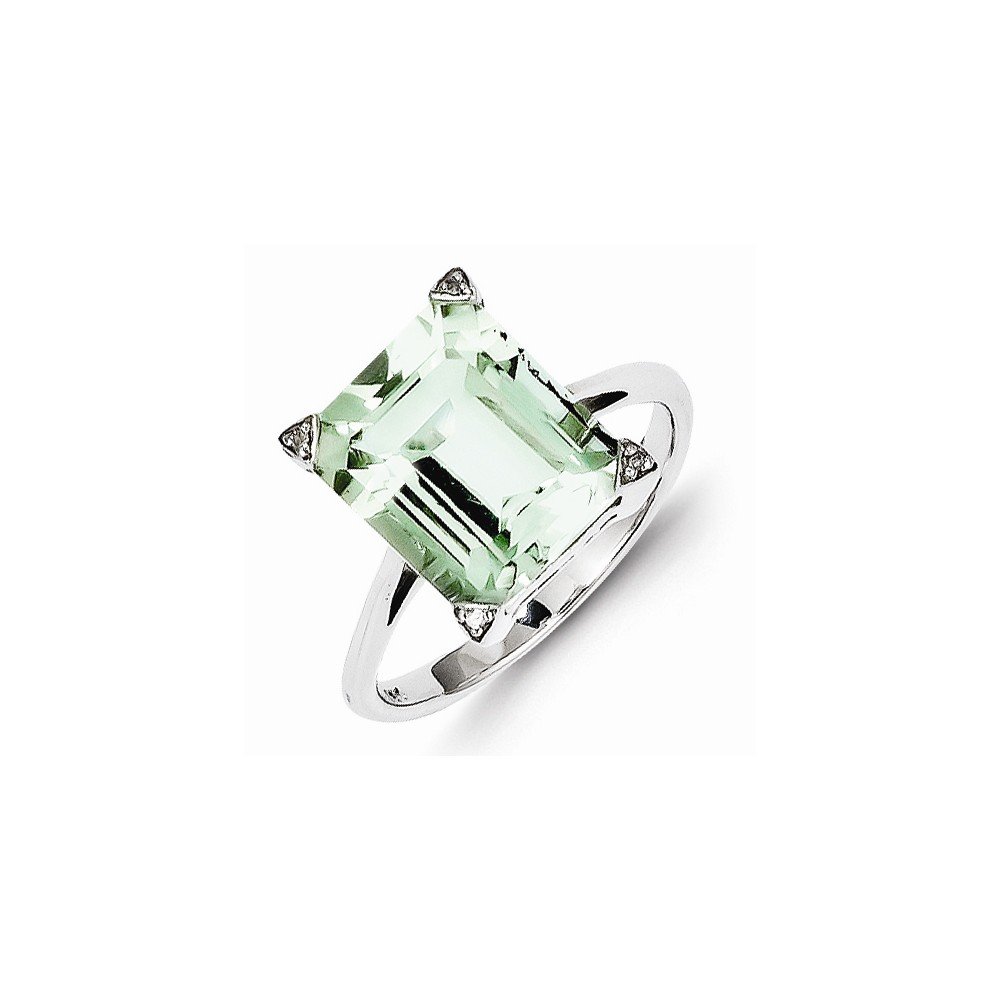 Sterling Silver Rhodium Plated Green Quartz & Diamond Ring - Size 6 | Elegant Jewelry for Women, Perfect for Engagement, Anniversary & Special Occasions