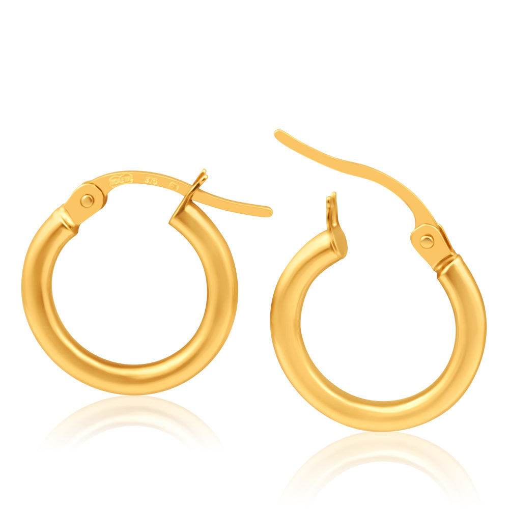 9ct Yellow Gold 10mm Plain Hoop Earrings - Italian Made - Elegant Everyday Jewelry for Women, Perfect for Work, Date Night & Special Occasions