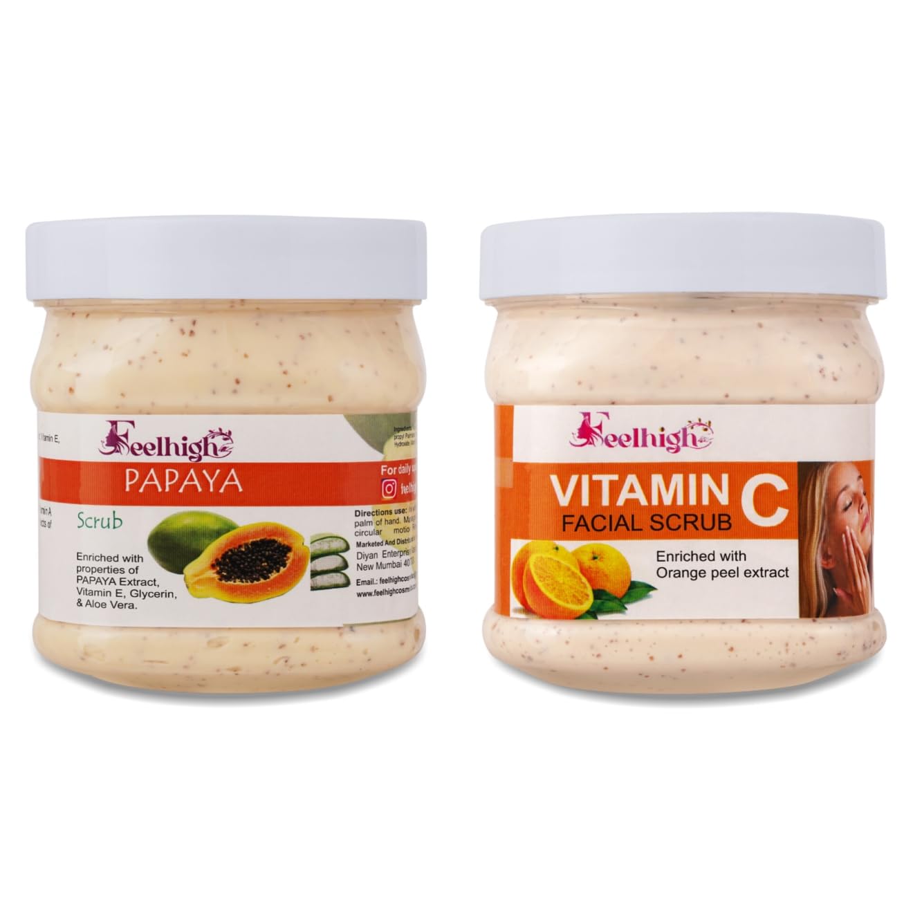 Feelhigh Papaya Face & Body Scrub with Vitamin C Cream - 2-Piece Skincare Set for Exfoliation & Brightening | Perfect for Daily Glow & Acne-Prone Skin