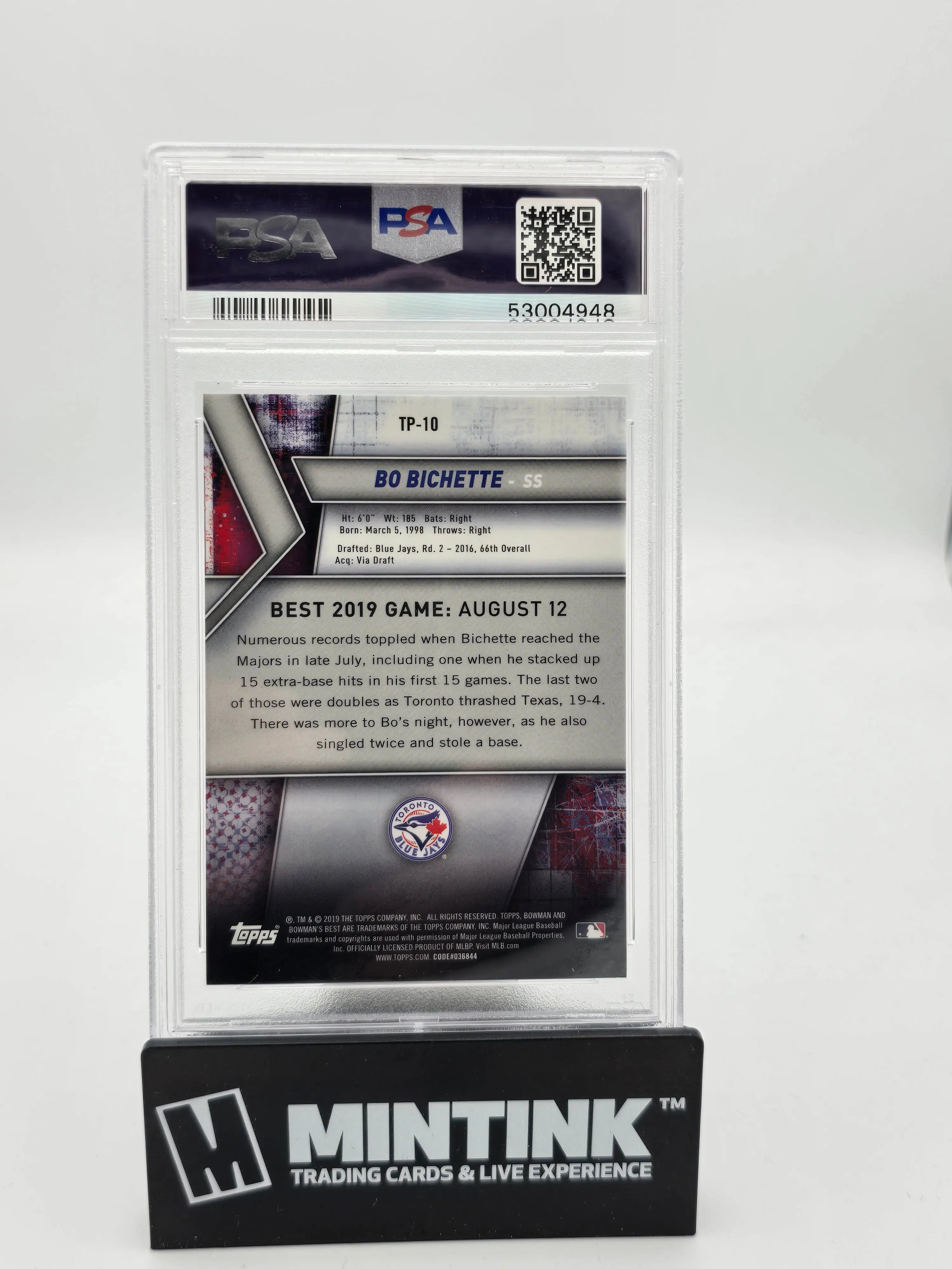 2019 Bowman's Best Top Prospects Bo Bichette PSA 10 Gem Mint Baseball Card - Perfect for Collectors & Sports Memorabilia Enthusiasts