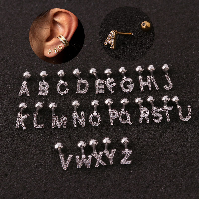 16G Surgical Steel Cartilage Earrings - Alphabet Letter Design | Hypoallergenic Body Jewelry for Women & Men | Perfect for Daily Wear, Parties & Gifts | HSPJ19106