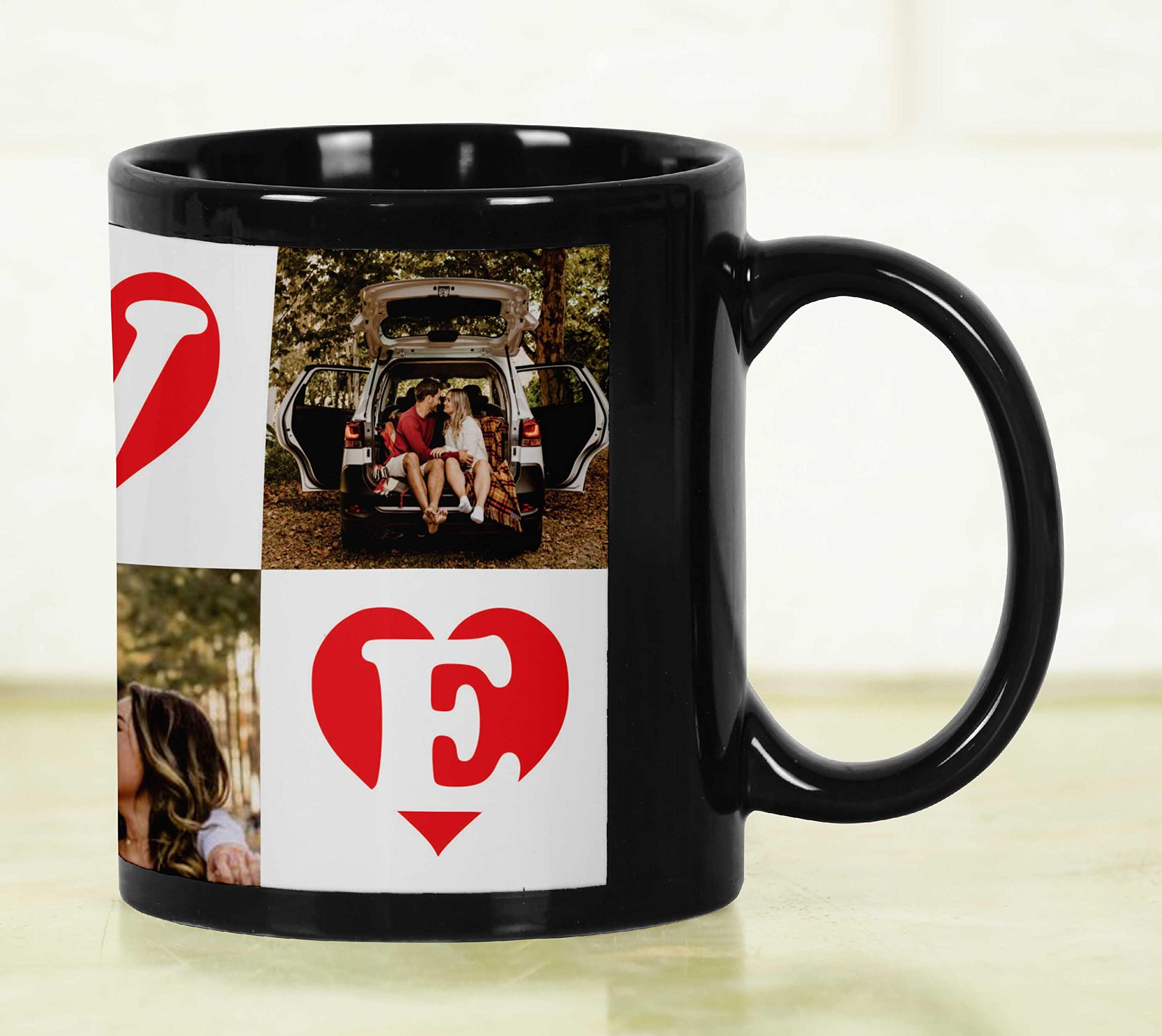 Personalized Photo Collage Coffee Mug - Custom Picture Ceramic Cup - Dishwasher & Microwave Safe - 11 Oz Black - Perfect Gift for Anniversary, Valentine's Day & Family Keepsakes