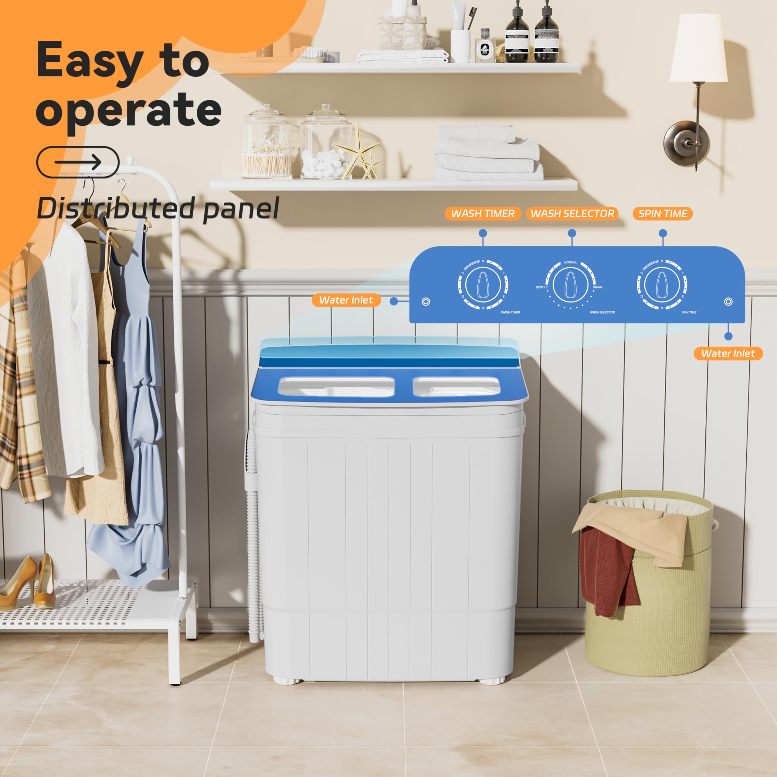 INTERGREAT Portable Twin Tub Washing Machine 17.6Lbs - Compact Washer & Dryer Combo for Camping, Dorms, Apartments, RV - Mini Laundry Solution for Small Spaces (Blue) - Perfect for Travel, Outdoor Adventures & Tiny Homes