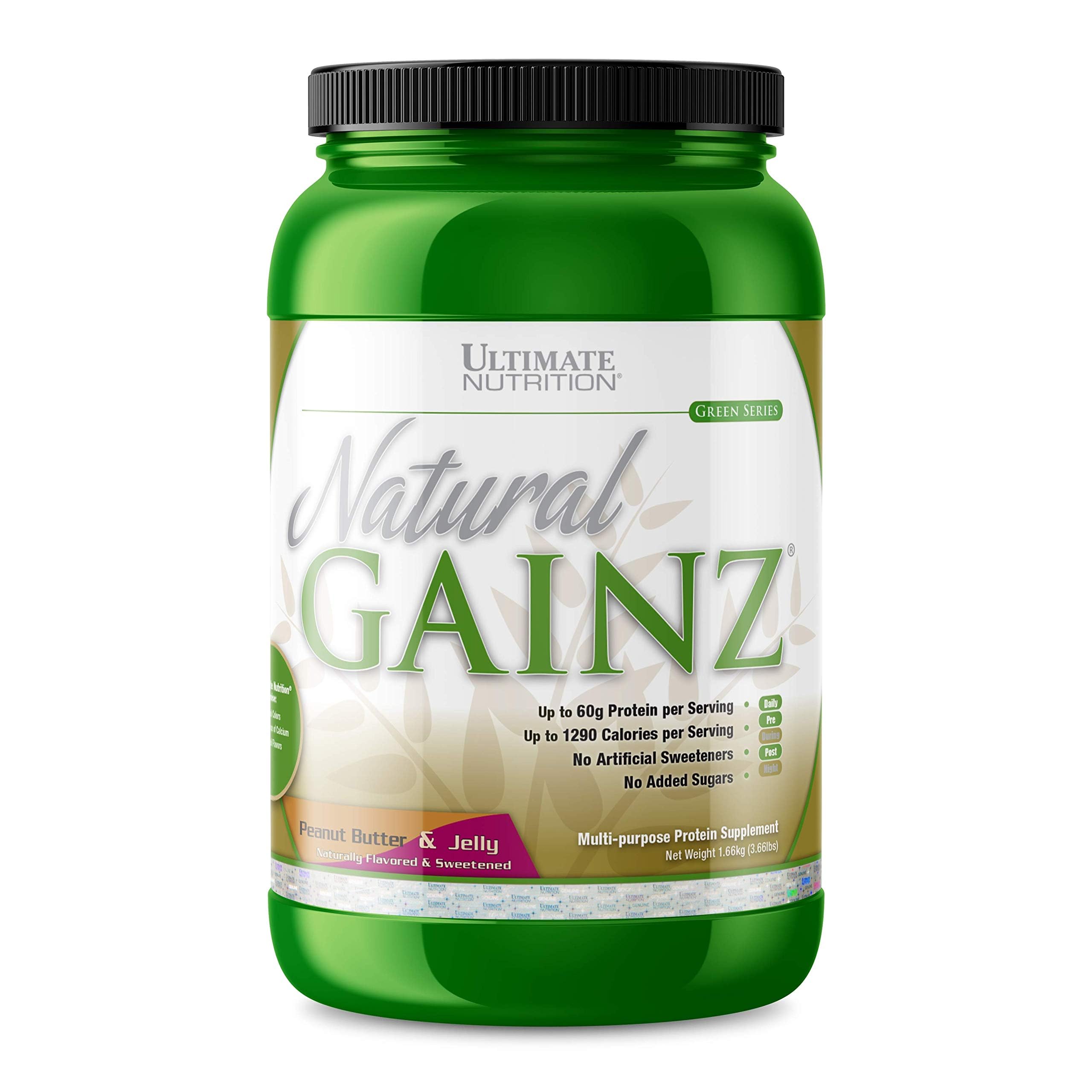 Ultimate Nutrition Natural Gainz Whey Protein Powder - Peanut Butter & Jelly Flavor | 3.6lbs Muscle Building Protein Supplement with Micellar Casein & Milk Protein | Post-Workout Recovery & Weight Gain Support