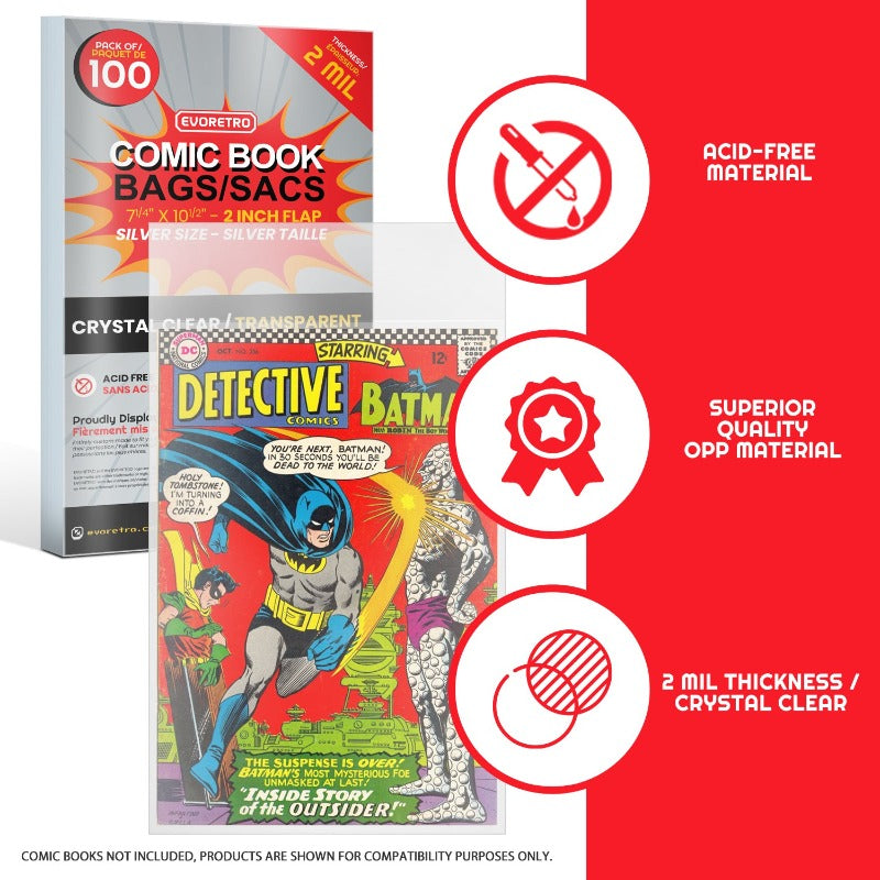 Silver Age Comic Book Bags - 2MIL Acid-Free Comic Protector Sleeves for Collectible Storage & Preservation | Perfect for Comic Book Collectors & Long-Term Archiving
