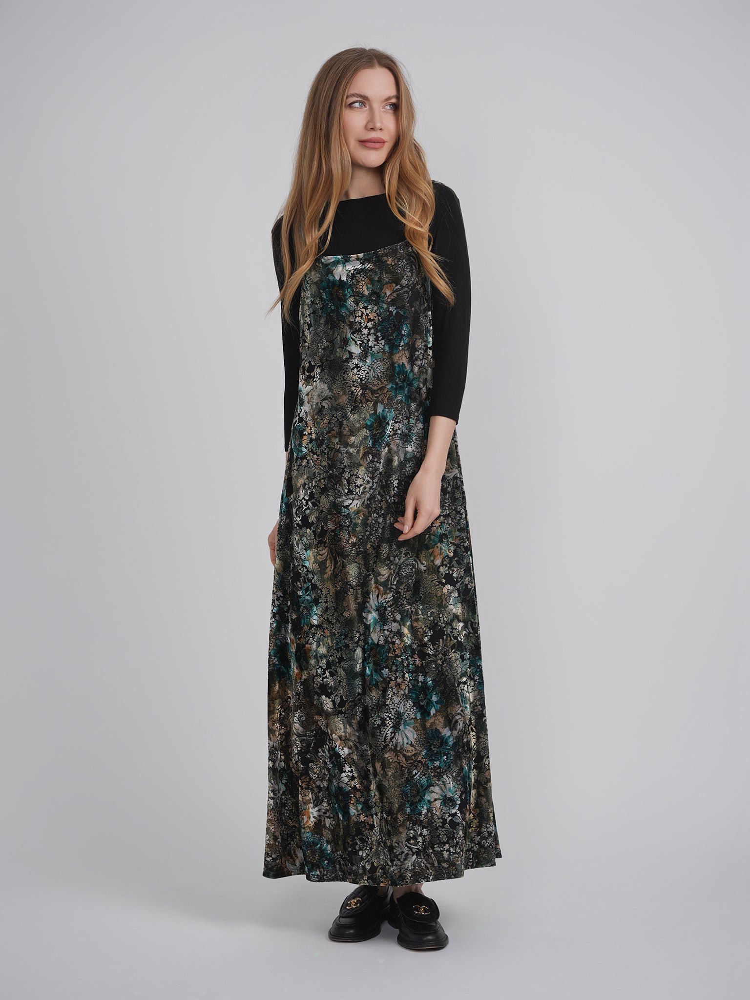 Soft Flocked Velour Maxi Jumper Dress for Women - Cozy Lounge Wear & Casual Outfit for Home, Travel and Date Nights