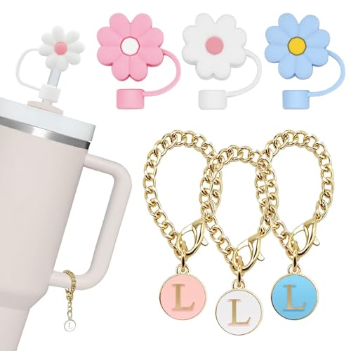 6-Piece Stanley Cup Accessories Set - Straw Covers & Personalized Initial Charms for 30oz & 40oz Tumblers - Perfect for Teens and Kids - Great for School, Sports, and Outdoor Activities