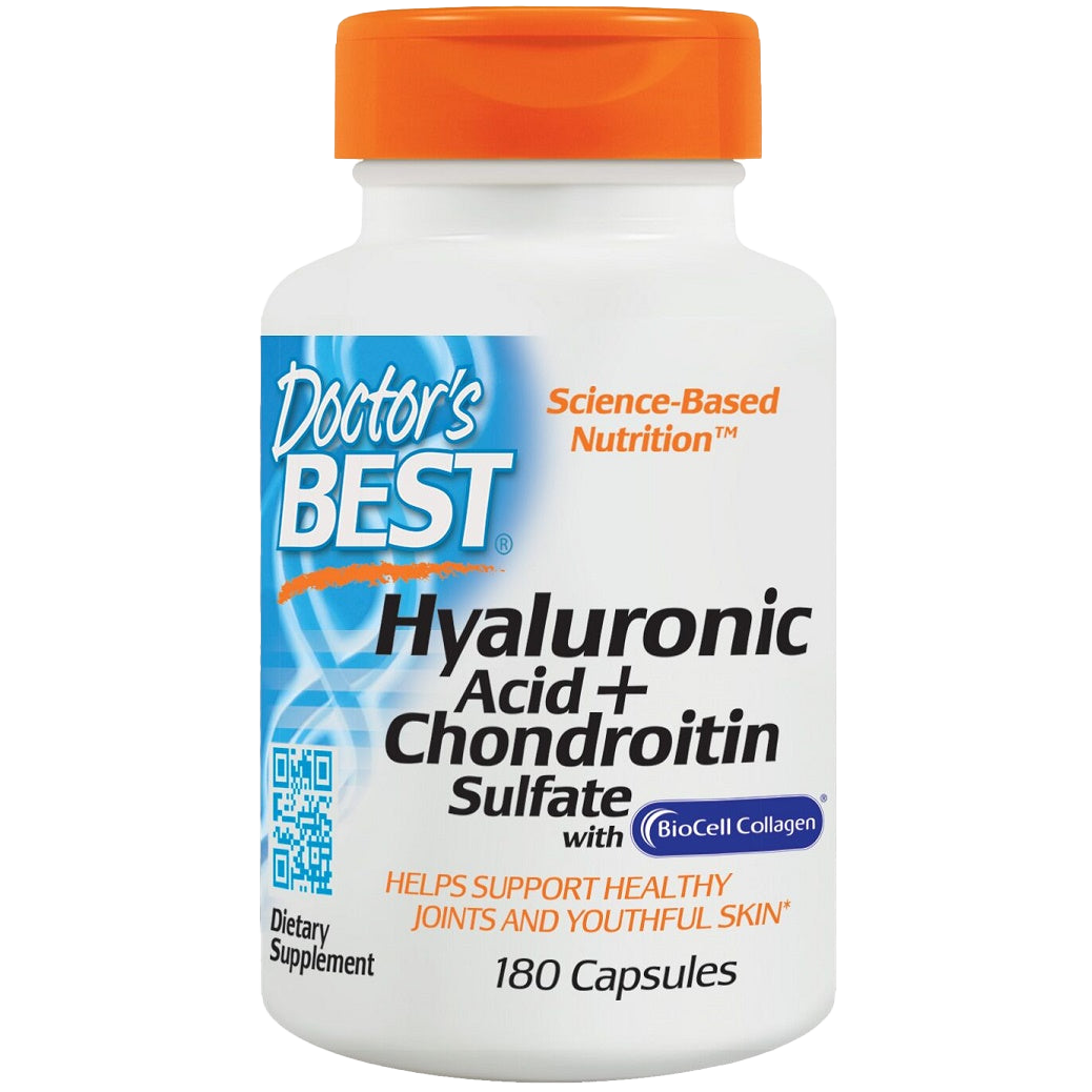 Doctor's Best Hyaluronic Acid with Chondroitin Sulfate & BioCell Collagen Supplement - 180 Capsules for Joint Health, Skin Hydration & Mobility Support - Perfect for Active Lifestyles & Aging Wellness