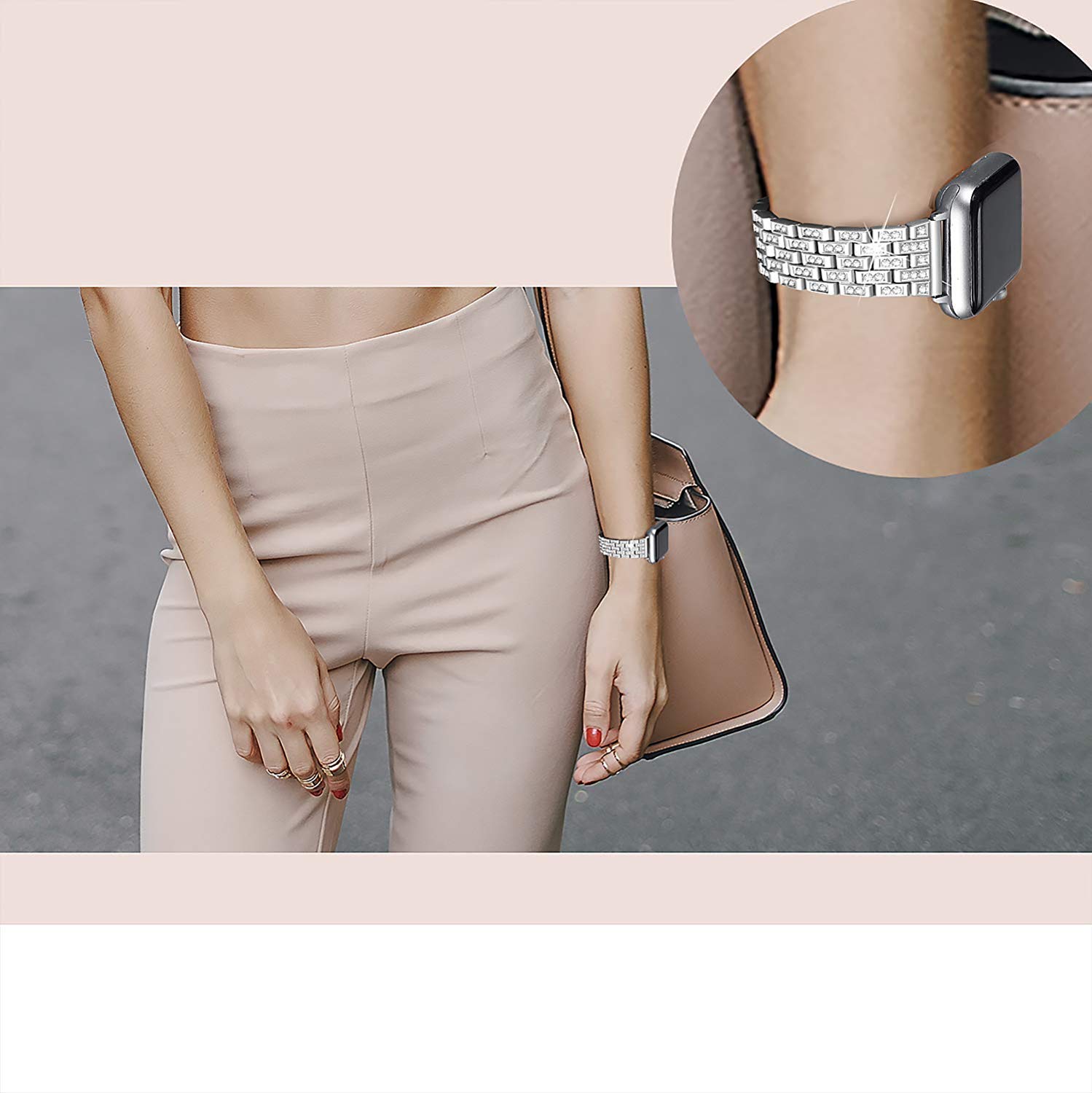BestMin Bands Compatible with Apple Watch 38mm 40mm 42mm 44mm - Luxury Rhinestone Strap for iWatch Series 6/5/4/3/2/1 & SE - Elegant Replacement Wristband for Women, Perfect for Parties, Weddings & Special Occasions