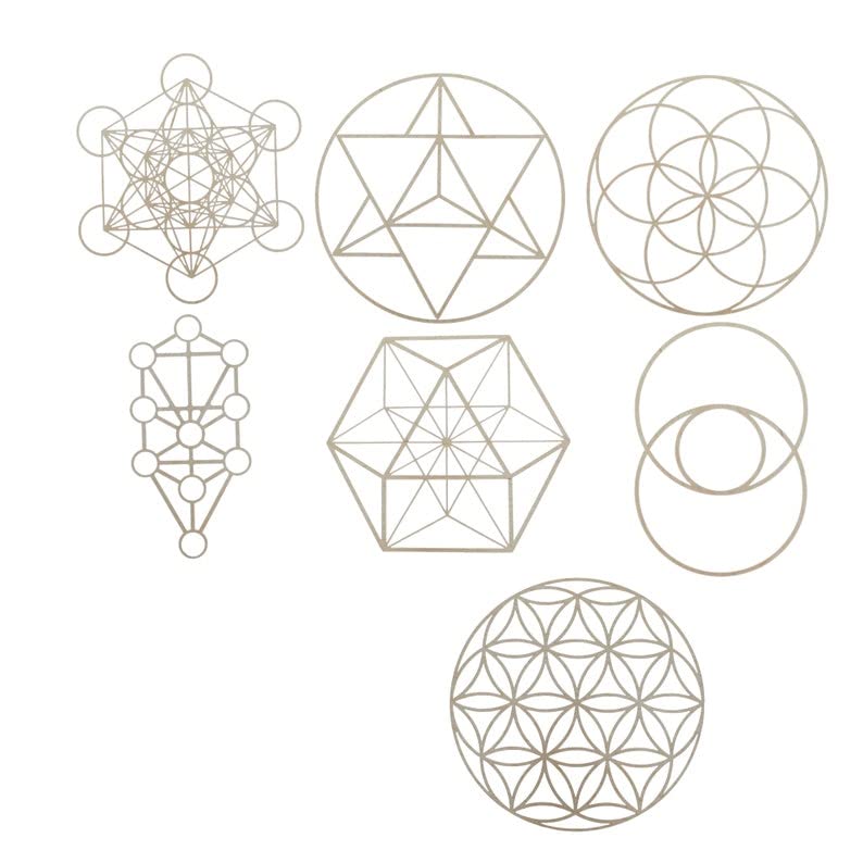 Sacred Geometry Wood Wall Decor Set - 6 Inch White MDF Crystal Grids for Meditation & Healing - Boho Home Decor for Living Room, Bedroom & Yoga Studio