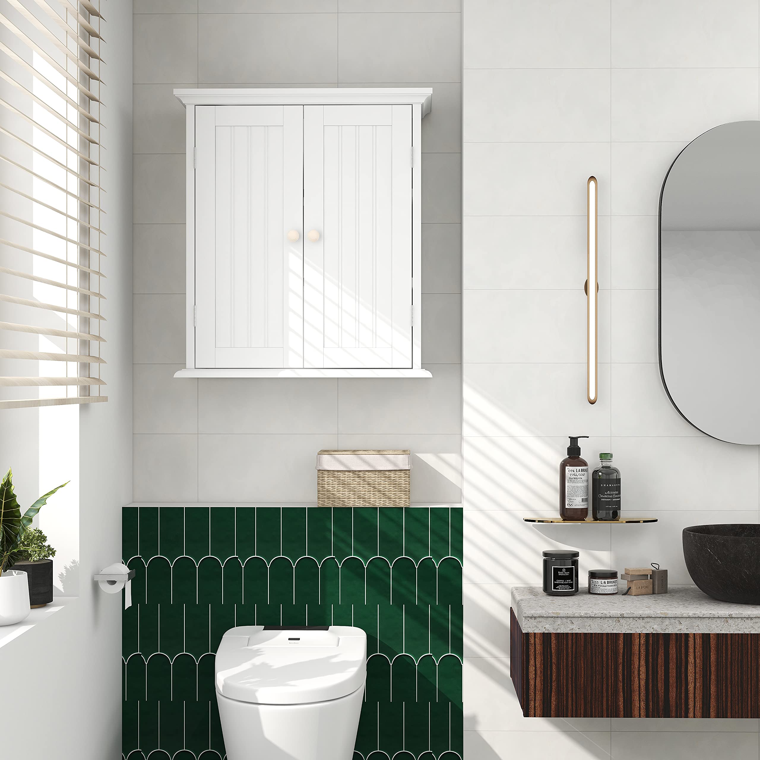ChooChoo Bathroom Wall Cabinet - Over The Toilet Space Saving Storage Organizer with 2 Doors & Adjustable Shelves - White Medicine Cabinet for Bathroom Organization - Perfect for Small Bathrooms, Apartments & Powder Rooms
