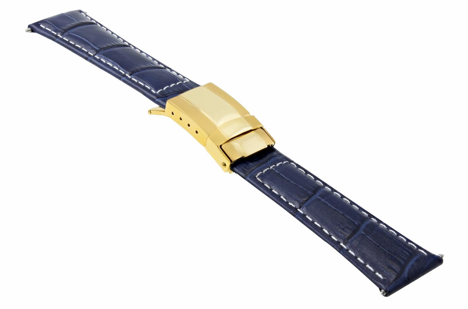 Ewatchparts Genuine Leather Watch Band Strap for Rolex Daytona 16518 & 16520 - Gold Clasp Blue Leather with White Stitching | Replacement Watchband for Business, Casual & Formal Occasions